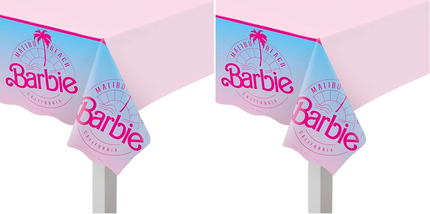 Vibrant Multicolor Plastic Malibu Barbie Table Cover - 54" x 96" (1 Pc.) - Durable & Stylish Design - Perfect for Kids' Party