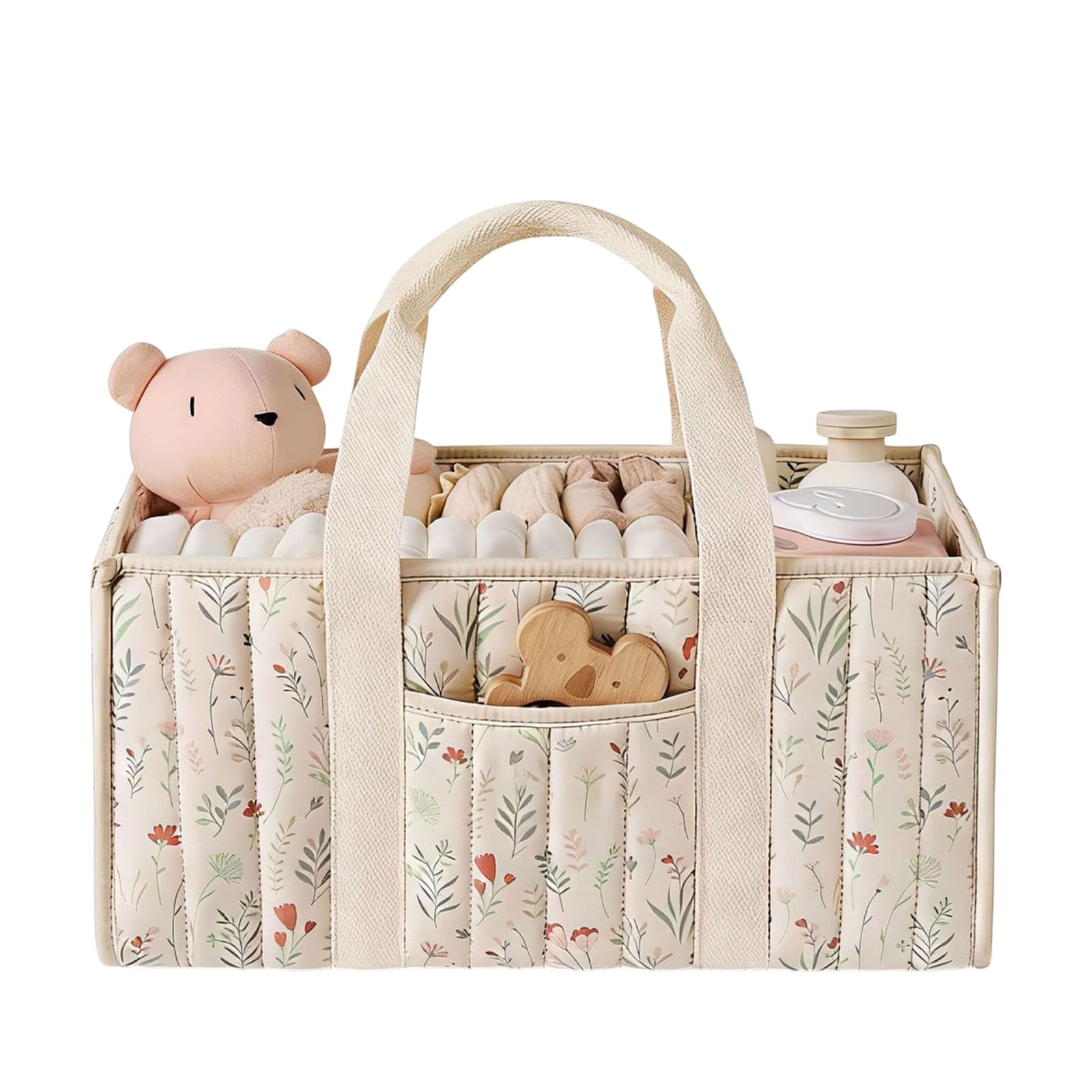 Nappy Caddy Organiser, Baby Woodland Diaper Caddy Nursery Large Capacity Stylish Nursery Storage Basket mmmy bag for Baby Shower Detachable Paste Dividers Nappy Basket Gift For Mum to Be