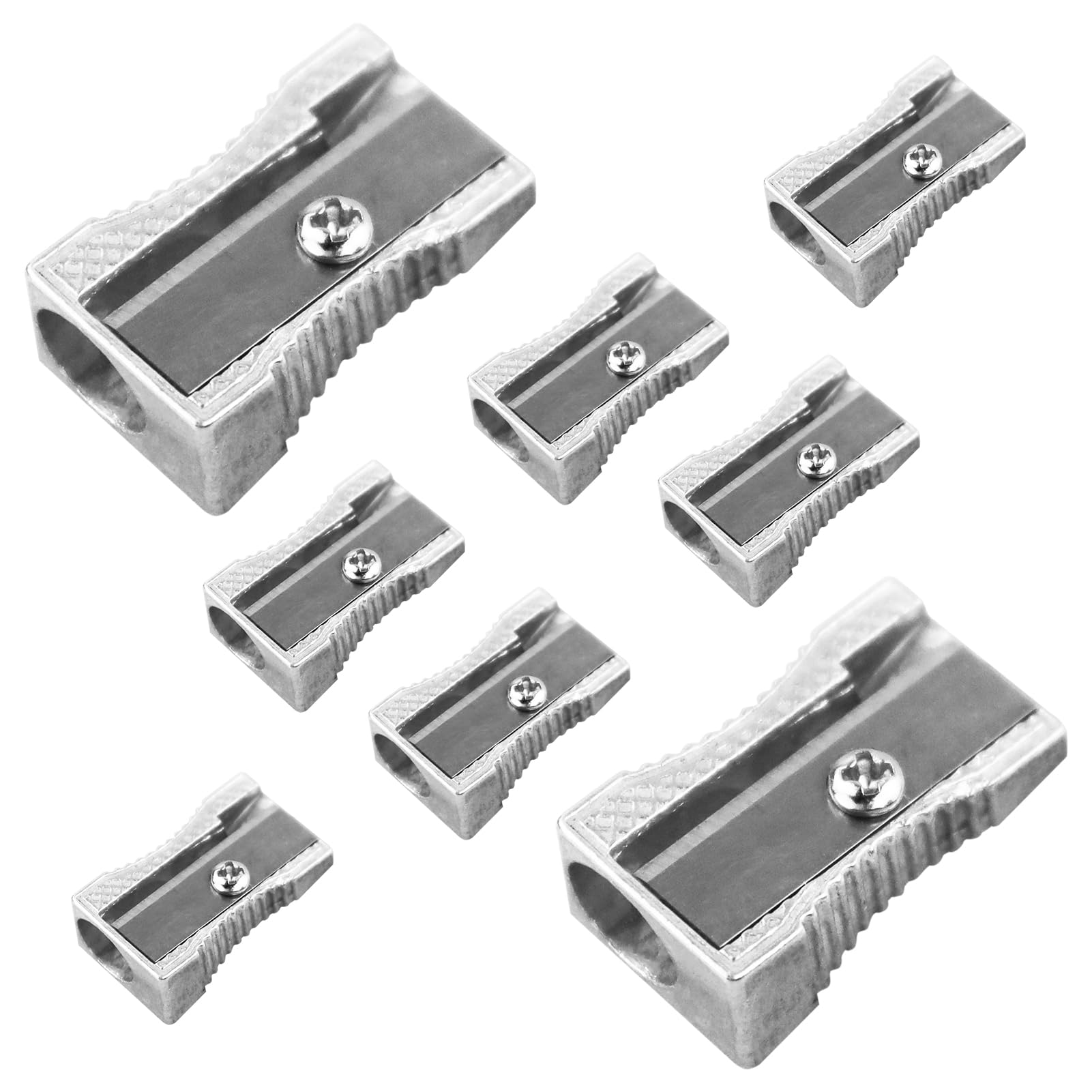 Sacapuntas de lápiz mini de metal con un solo agujero de aleación de aluminio sacapuntas de mano de metal para la mayoría de tamaños de lápices para adultos y niños (8 piezas)