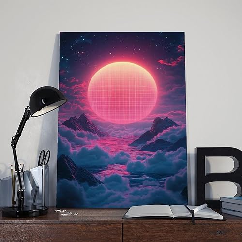 Miniatura 8 de 80s Vaporwave Neon Geometry Art  Retro Futuristic Poster  Digital Synthwave Wall Hanging Canvas Poster Wall Art Decor Print Picture Paintings for