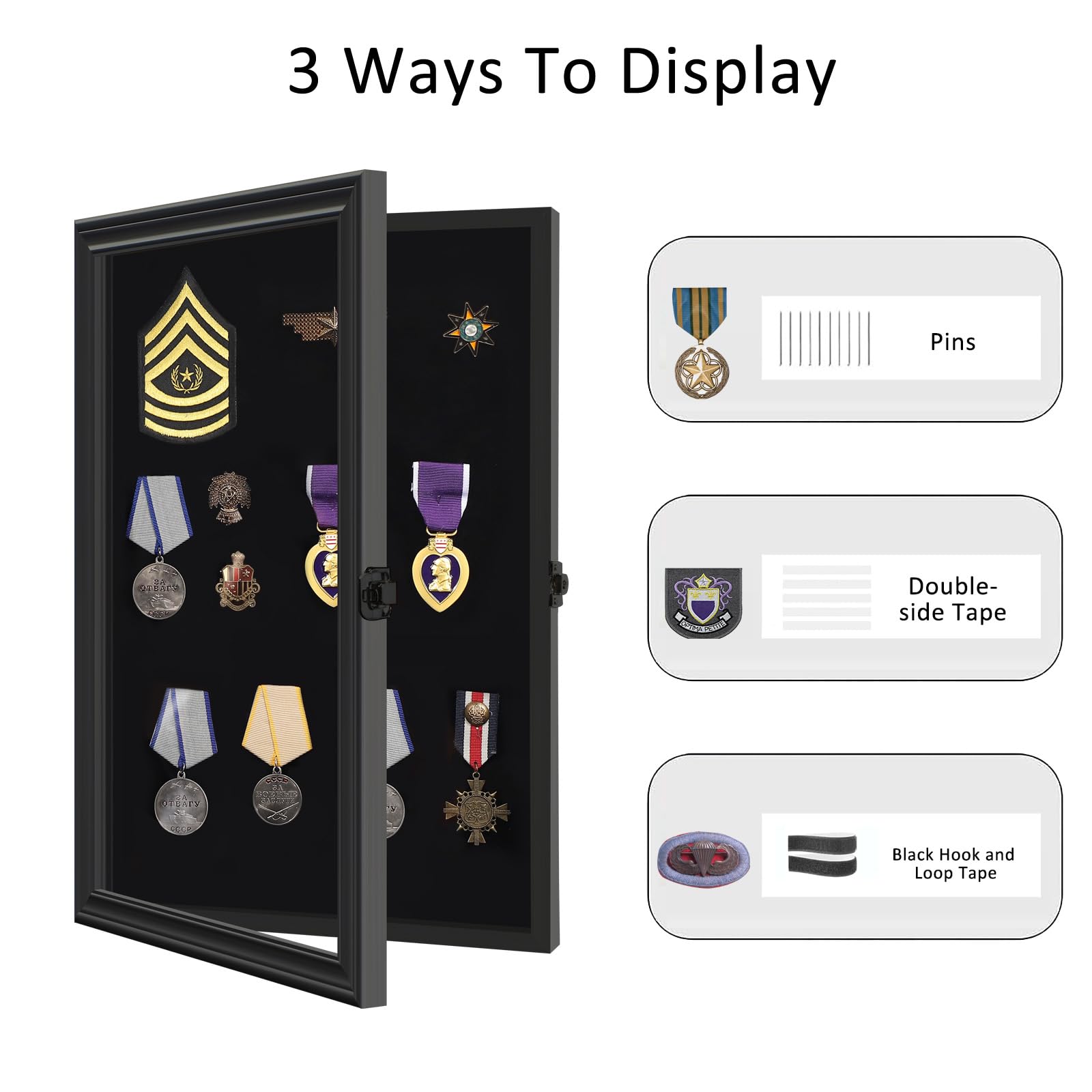 Verani Anstecknadelvitrine – 30,5 x 45,7 cm große Anstecknadeln, Sammlungsdisplay mit gehärteter Glastür für Militärmedaillen, Strandanhänger, Schmucknadeln, Geschenk, Abzeichenbänder,