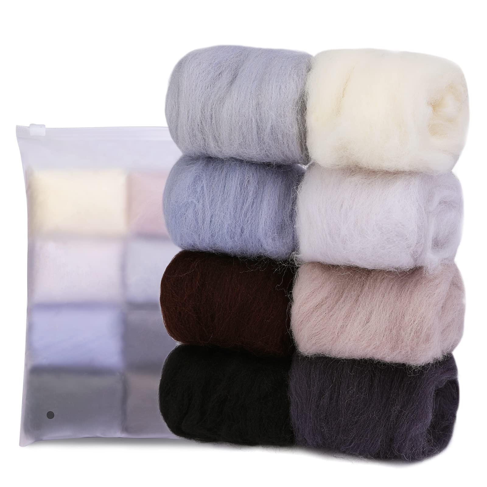 WONVOC 8pcs 2.82oz Needle Felting Wool, 8 Colors Nature Wool Roving Yarn, Hand Spinning Wool Roving Wool Yarn for DIY Craft Materials and Felting Wool Lovers, 10g/Color (Winter)