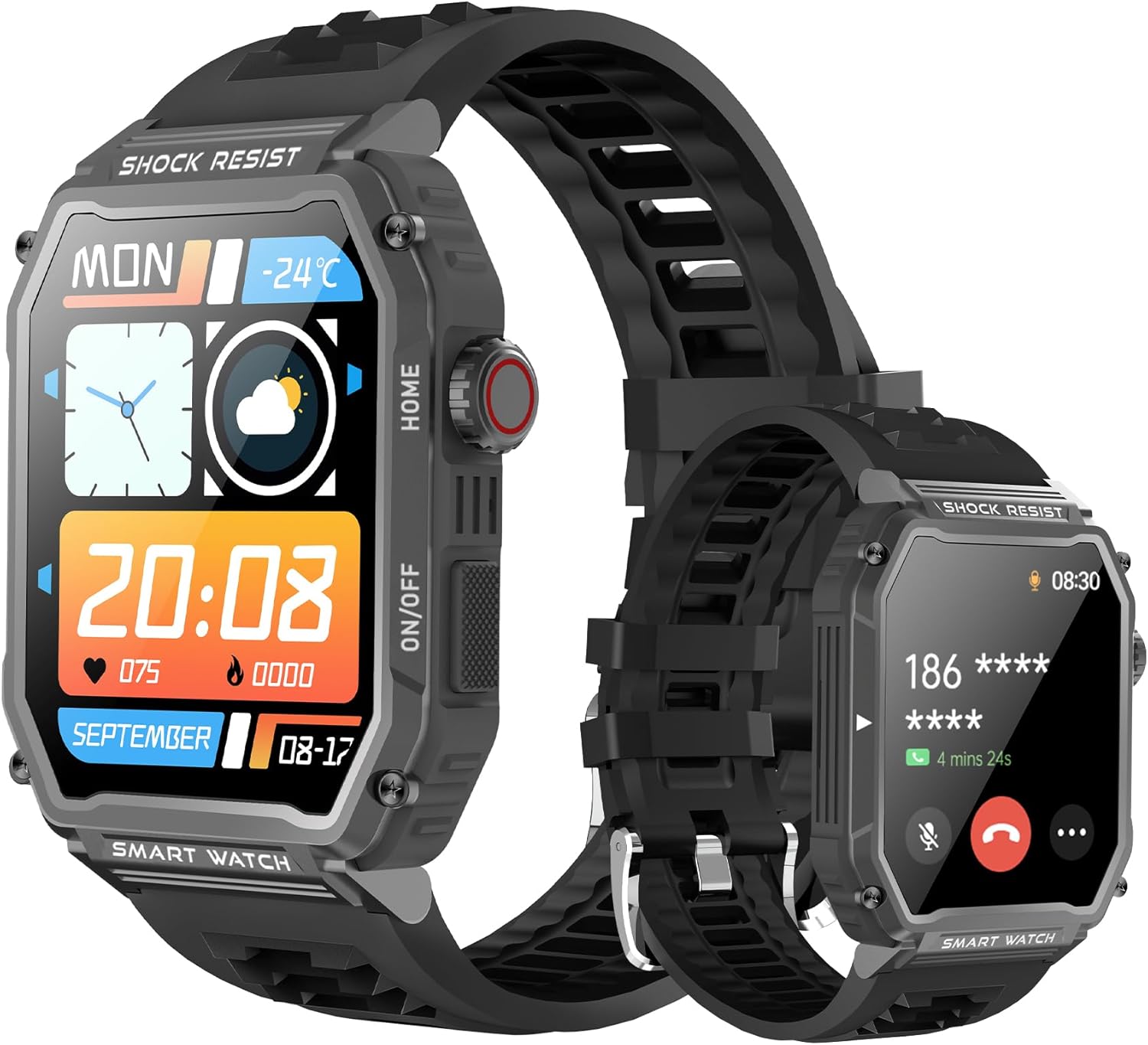 Military Smart watch for Men – 2.01″ HD Touchscreen with Bluetooth Calling, IP67 Waterproof Fitness Tracker/Heart Rate/SpO2/Sleep Tracking | Multiple-Sport Modes , iOS Android Compatible (Black)