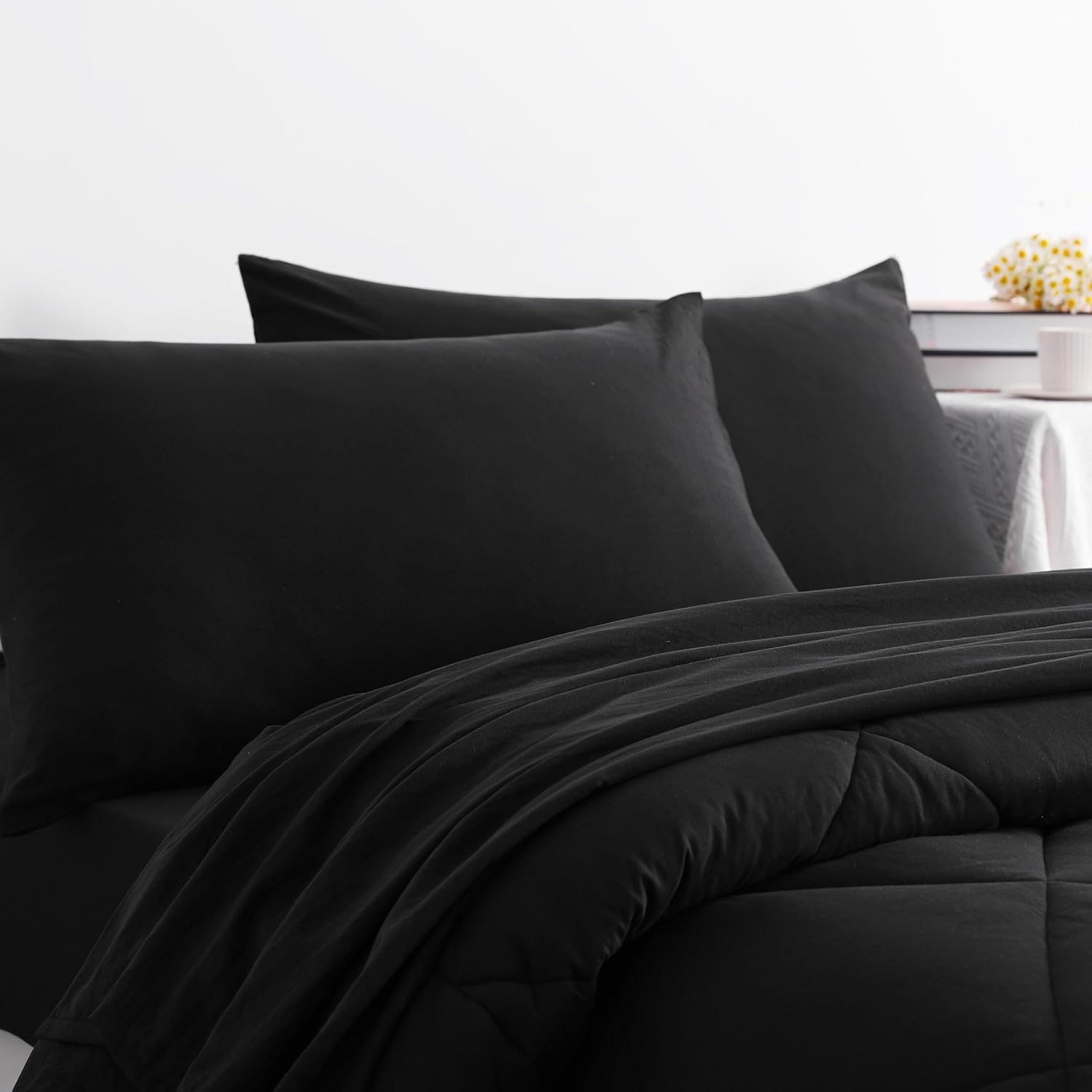 NTBAY Twin Comforter Set with Sheets, 5 Pieces Soft and Breathable Twin Bedding Set, Twin Bed in a Bag, Down Alternative Comforter Set Solid Color All Season, Kids Bedding Set, Black - Image 7