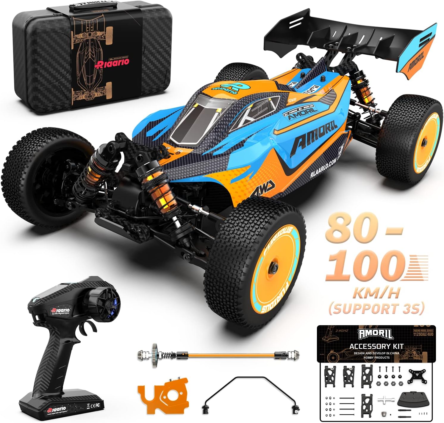 AMORIL1:12 Brushless RC Cars for Adults,Top Speed 90+KPH Fast Remote Control Car with Carbon Fiber Chassis,Adjustable Motor Mount and Central Slipper Clutch,Hobby Buggy Vehicle Gift for Kids