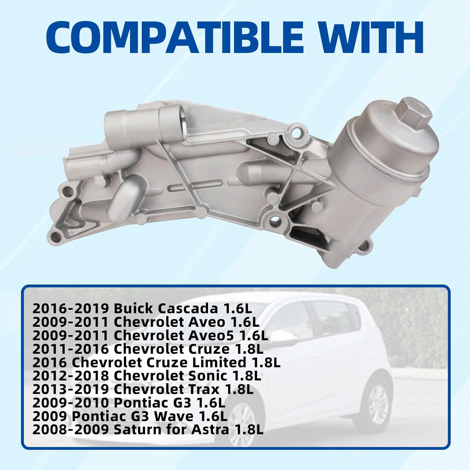 MITZONE Upgrade Engine Oil Cooler Filter Housing Assembly Compatible with 2009-2020 Chevy Cruze Aveo Sonic Trax Malibu Pontiac G3 Saturn Astra 1.6L 1.8L Replace 25199751