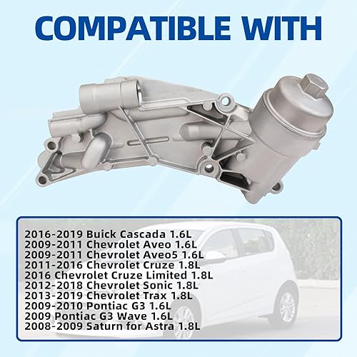 Miniatura 7 de MITZONE Conjunto de carcasa de filtro de enfriador de aceite de motor compatible con Chevy Cruze Aveo Sonic Trax Malibu Pontiac G3 Saturn Astra 1.6L
