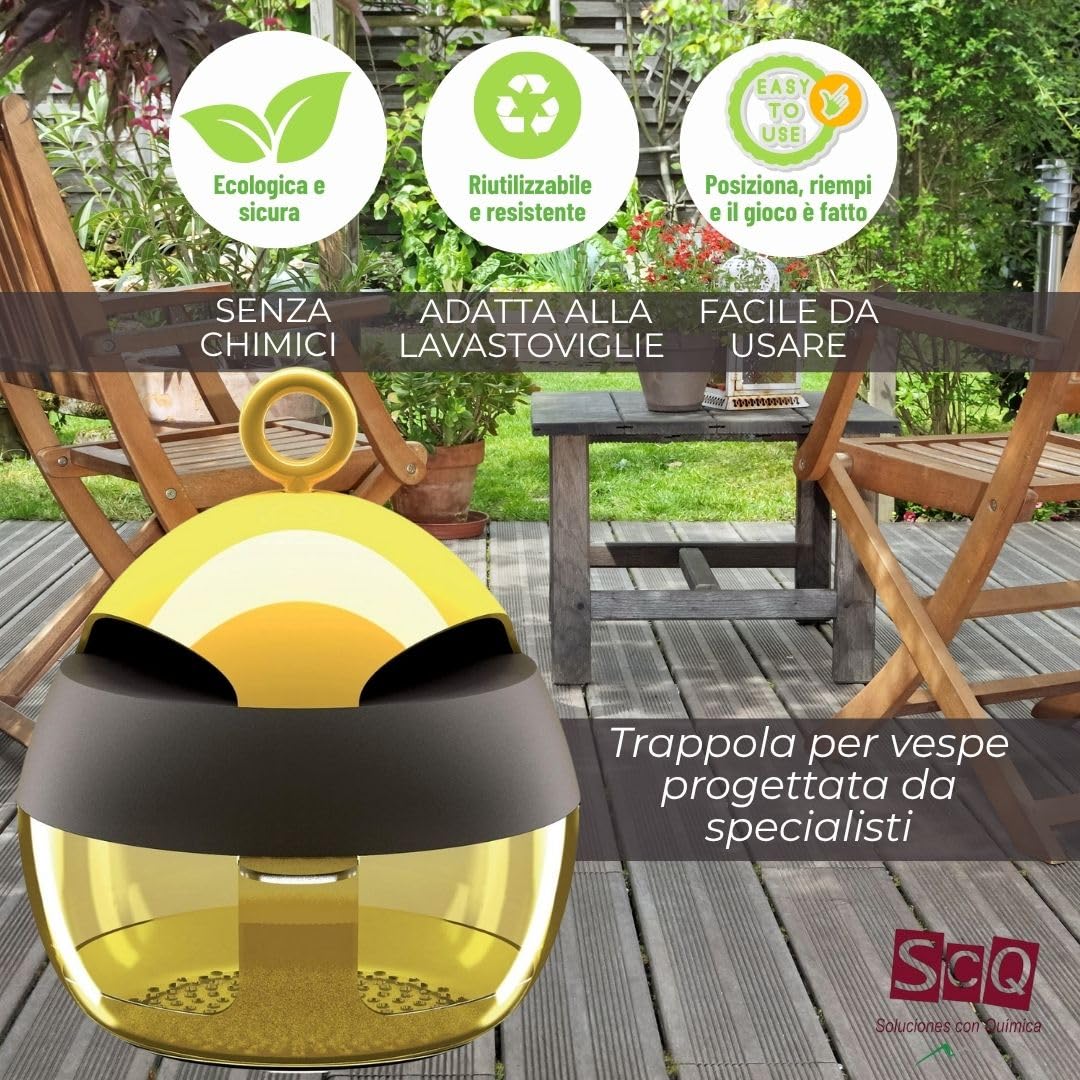 Trappole per vespe esterne | Trappola per appendere o posizionare | Soluzione anti-vespe | Trappola riutilizzabile contro vespe | senza esca attrattiva di vespe | ecologica.