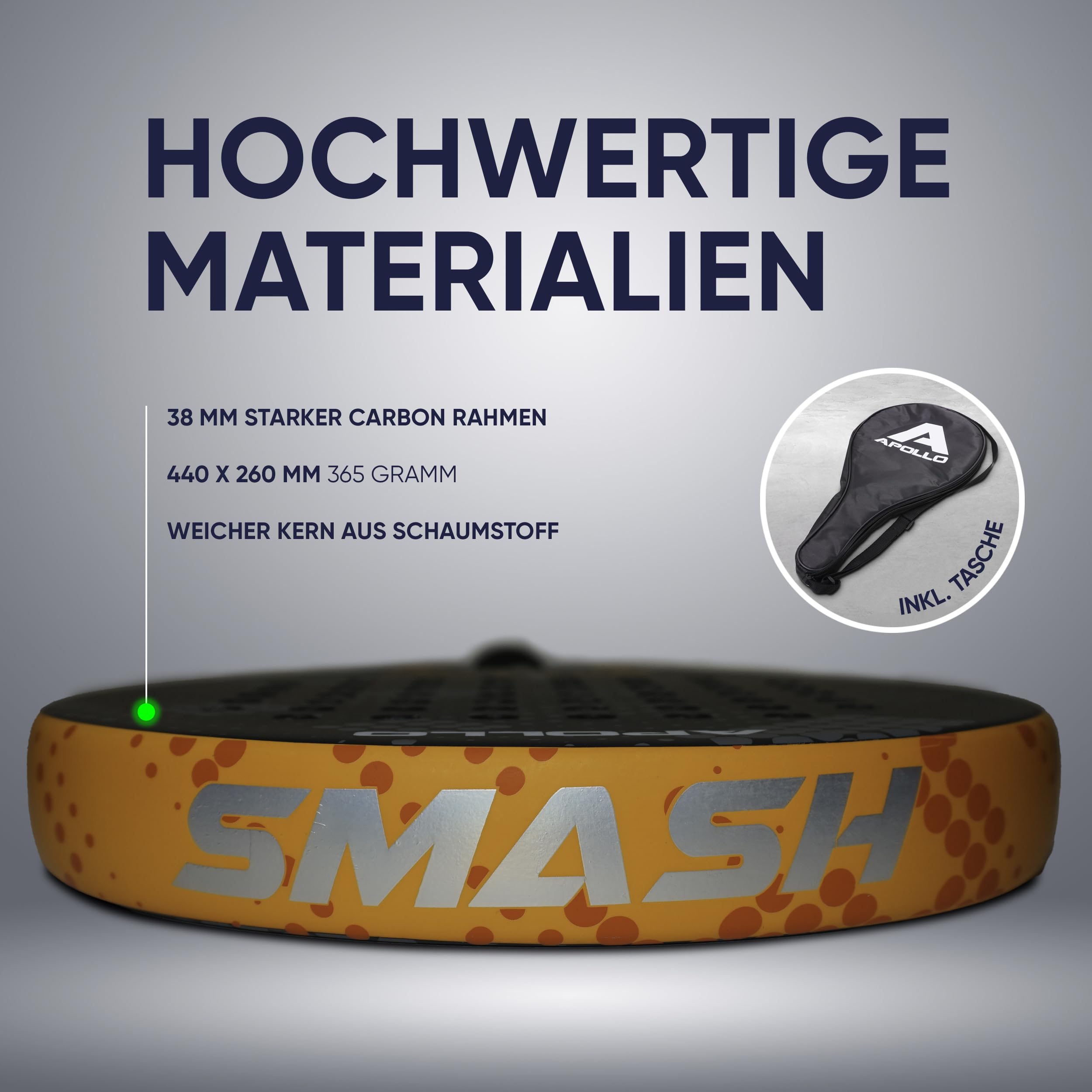 Apollo Padelschläger 3K 12K Carbon 365g Damen Herren Anfänger Fortgeschrittene