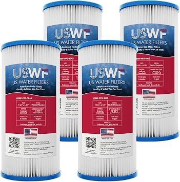 5 Micron 10 Inch x 4.5 Inch | 4-Pack Pleated Polyester Whole House Sediment Replacement Cartridge | Compatible with Culligan CP5-BBS, Hydronix SPC-45-1005 | Made in the USA, US Water Filters