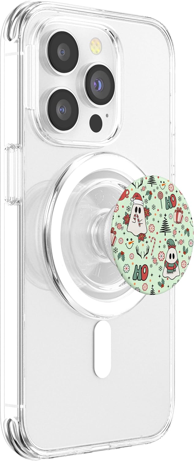 Spooky Ghost Cute Christmas Ho Ho Merry Holiday Retro Green PopSockets MagSafe PopGrip for iPhone