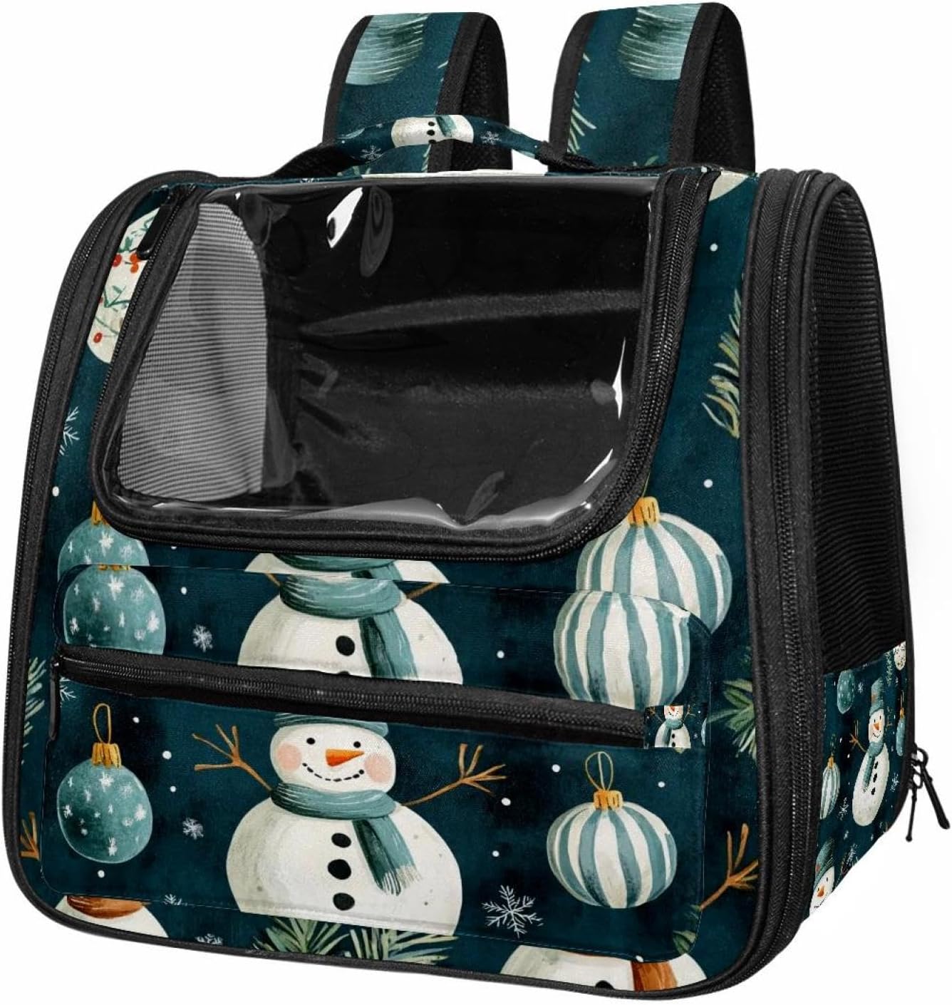 Portable Travel pet Backpack Carrier Hamster Bag Small Dog cat Carrier Breathable Hang Bag, Merry Christmas Snowman