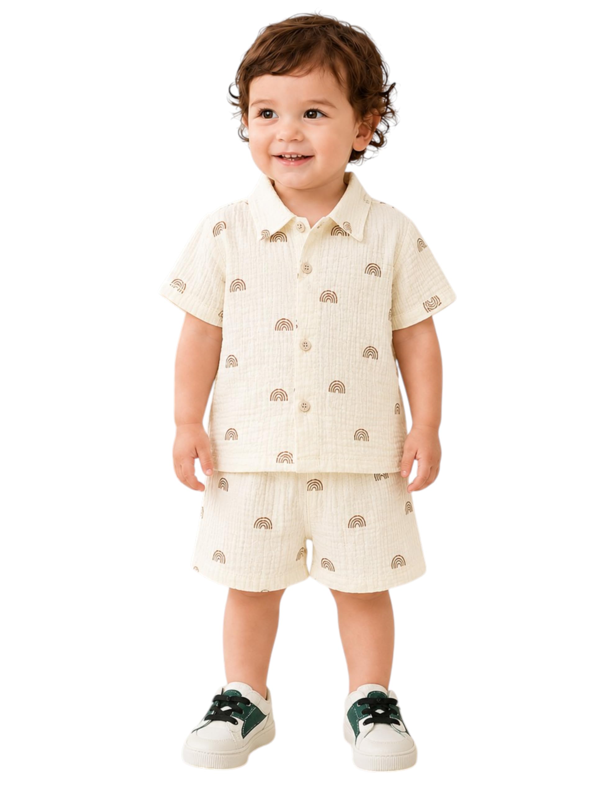 Baby Boys Cotton Shirt and Shorts Clothing Set | Half Sleeve Collared Button-Down Shirt with Elastic Waist Shorts | Soft Breathable Printed Summer Outfit for Infants, Toddlers and Kids-image-48