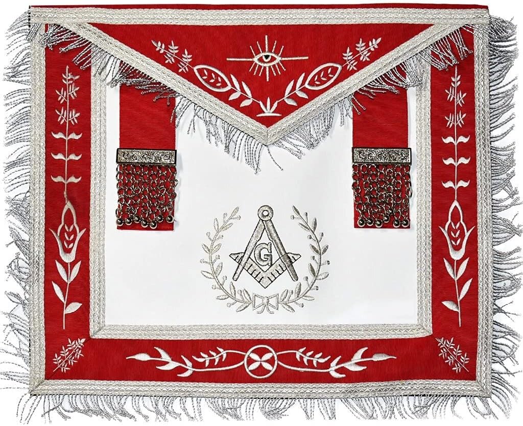 Master Mason Blue Lodge California Regulation Apron - Red Machine Embroidery