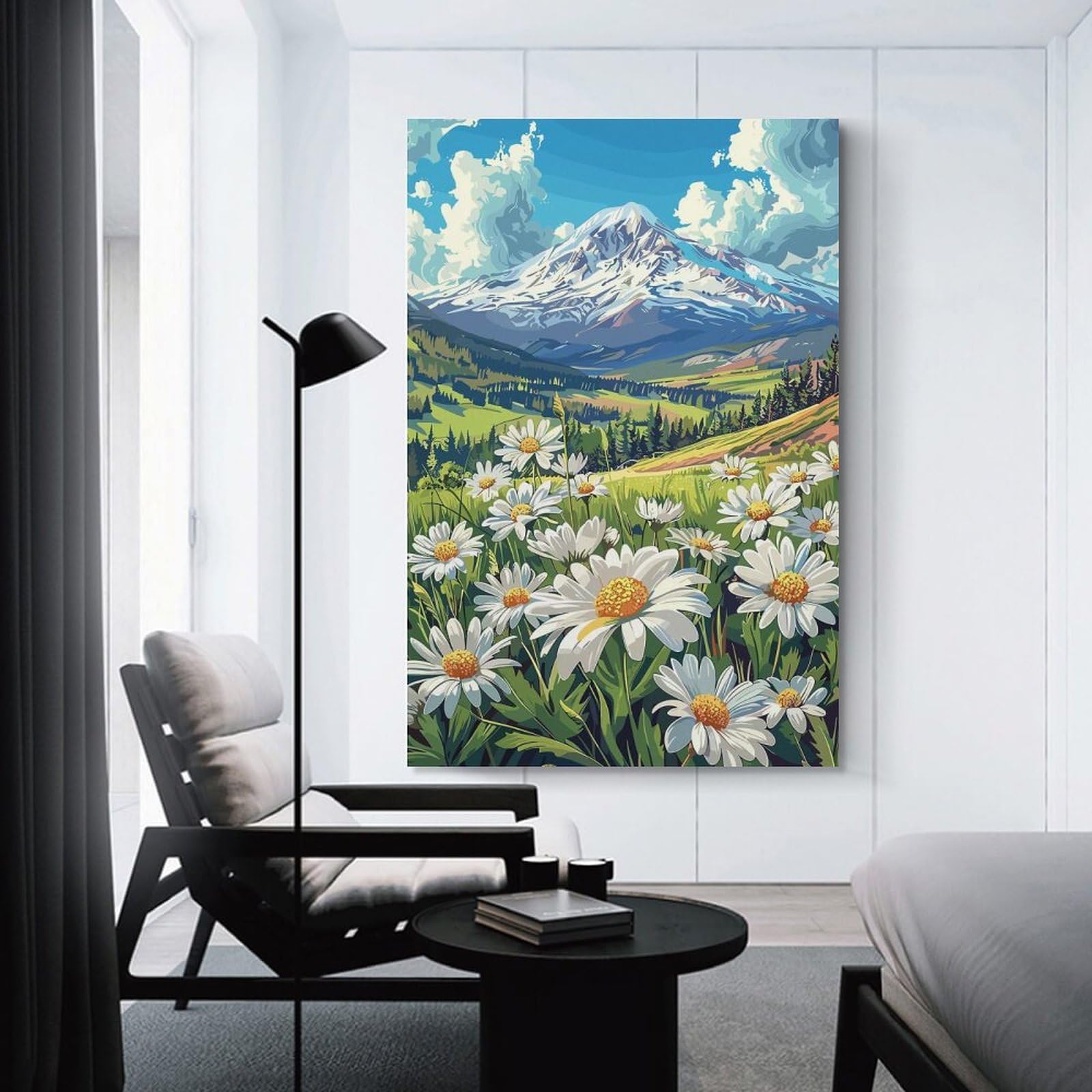 Junmoney Mountain Meadow Daisies Room Decor Wall Art 24x36inch(60x90cm), for Art Walls, Layered Displays Or Homes, Wall Decor Suited to Curated Displays