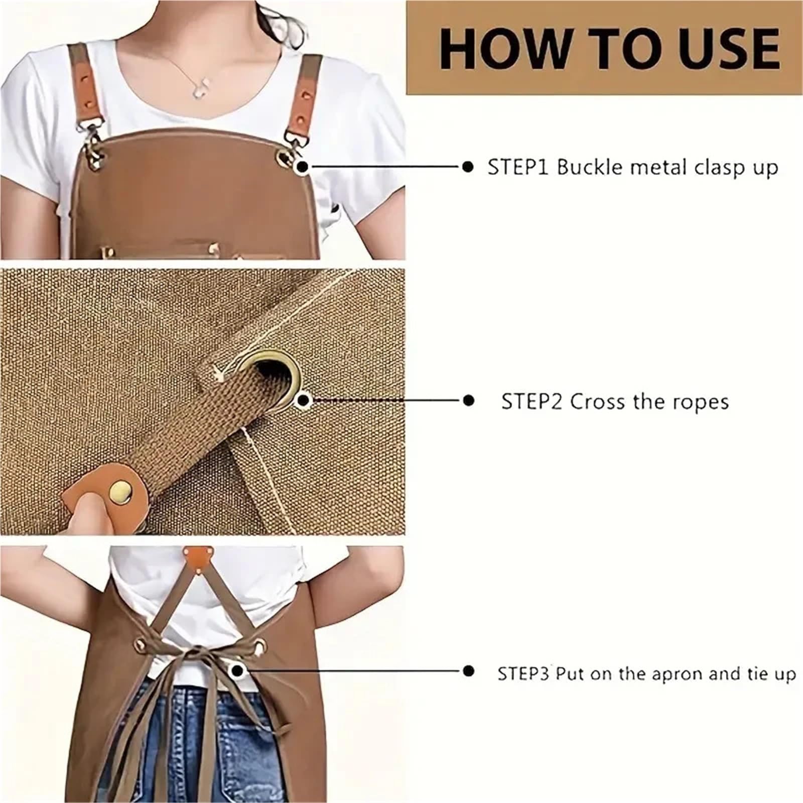 2 grembiuli da cuoco for uomo e donna con ampie tasche, grembiule da lavoro resistente e regolabile in tela di cotone con retro incrociato per Fabbro, Carpentiere