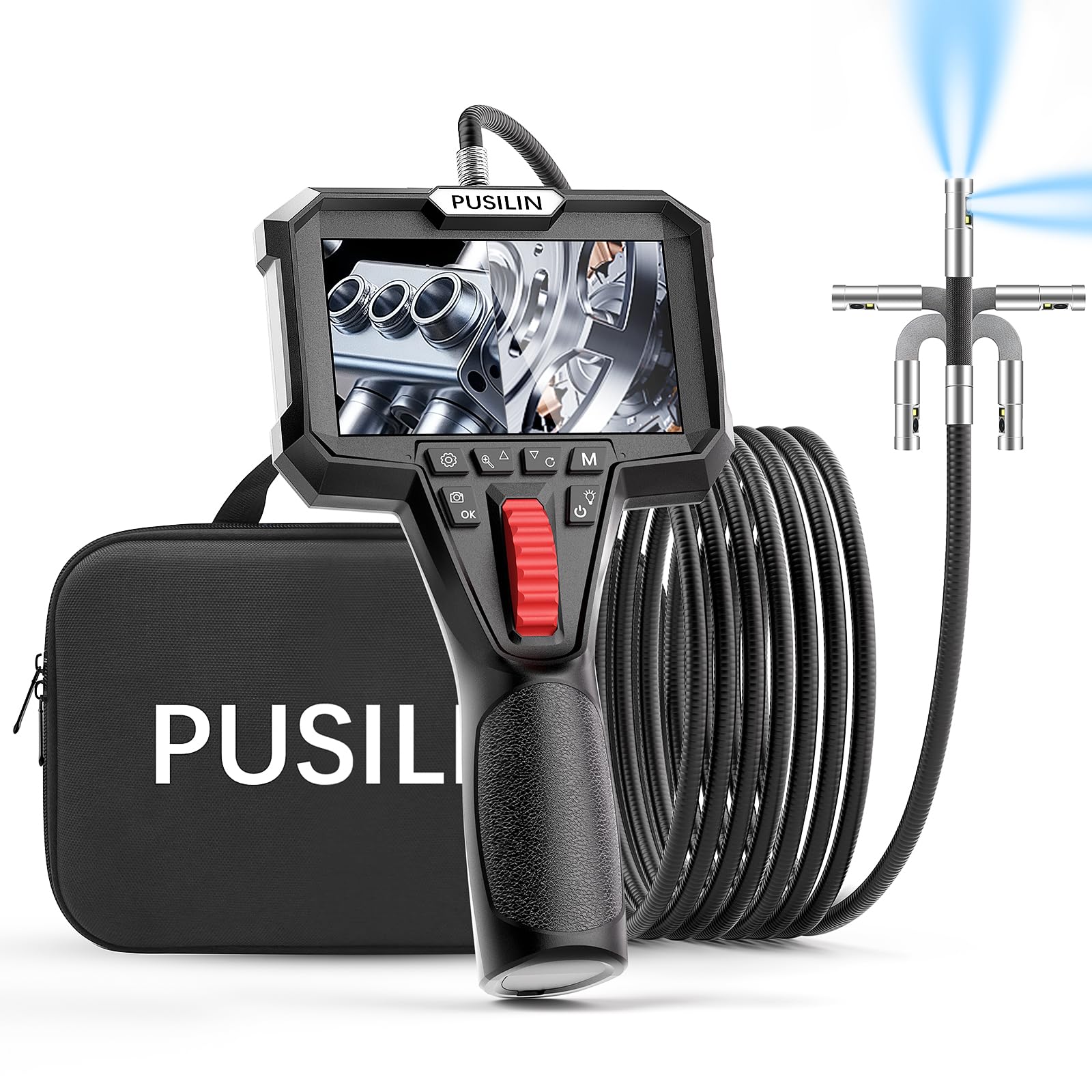 Endoscopio industrial de doble lente, cámara de inspección digital de boroscopio 1080P, cámara impermeable IP67 de 6,2 mm, cámara de alcantarillado con pantalla LCD de 4,3 pulgadas, 8 luces