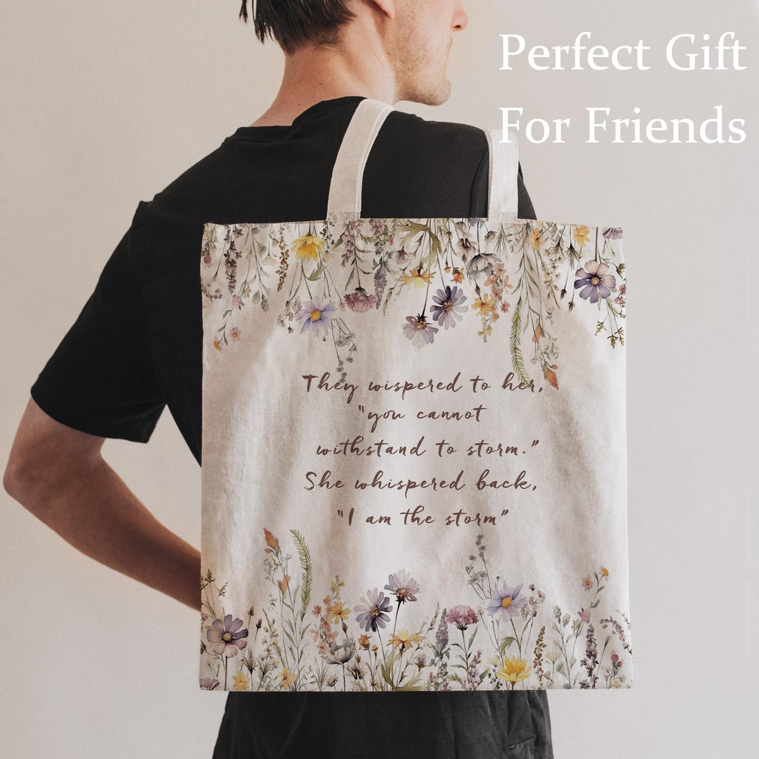 Floral Feminist Gifts Tote Bag, Wildflower Inspirational Canvas Tote Bags for Women, Positive Affirmation Gifts, I Am the Storm Motivational Reusable Grocery Shopping Bags - Image 5