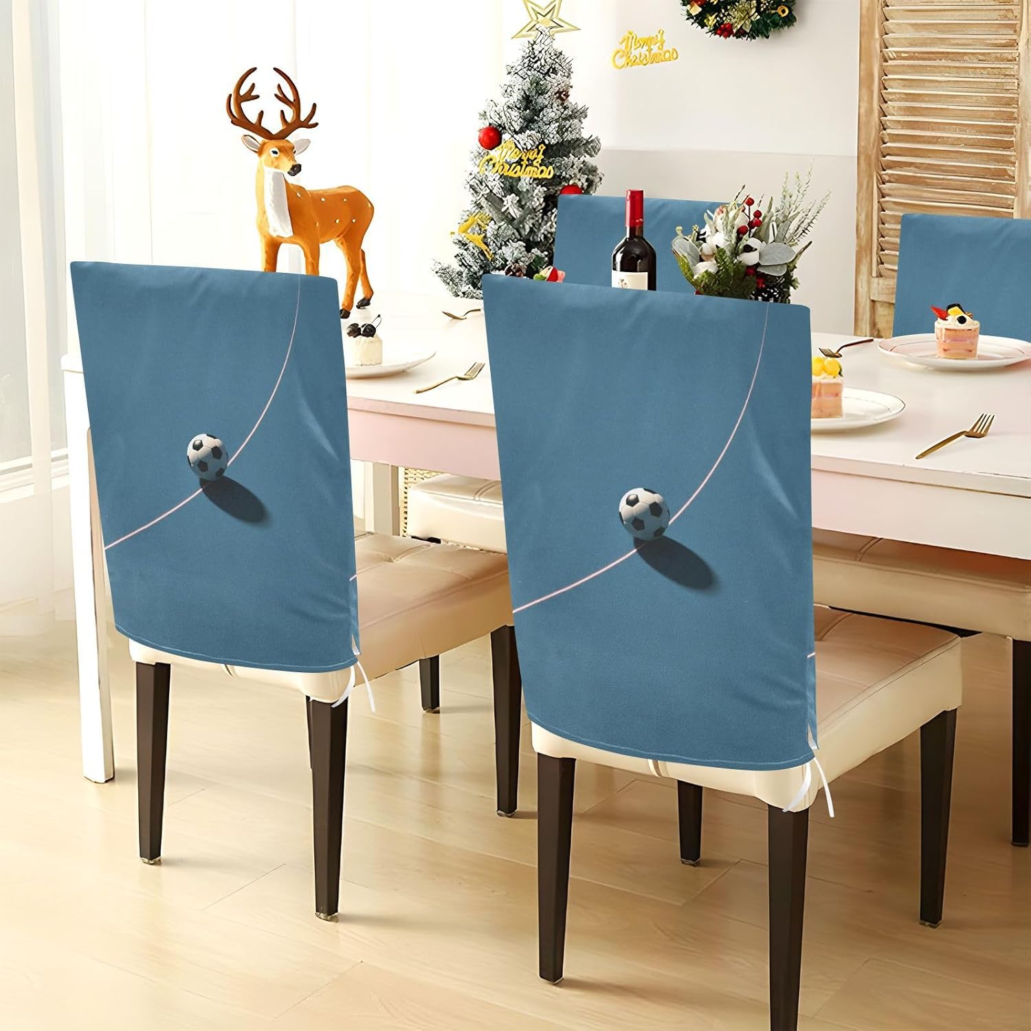 ALAZA Cute Soccer Ball Chair Back Cover Set of 6, Washable Reusable Removable Chair Slipcovers Decorative Chair Cover for Home Kitchen Wedding Party