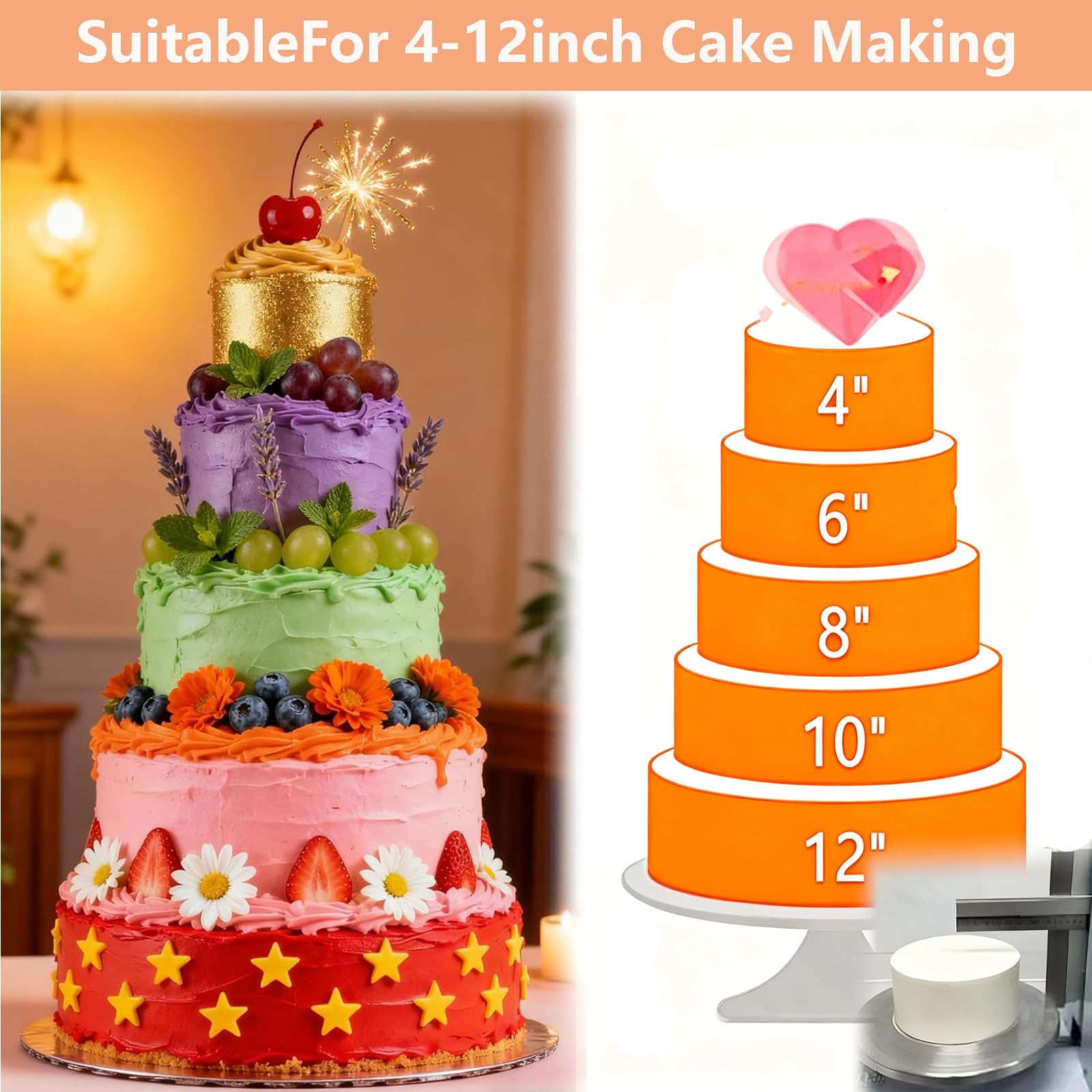 Esparcidor Automático De Crema para Tartas, Rascador De Superficie Giratorio, Decoración Eléctrica De Tartas De Cumpleaños Y Máquina Alisadora para Pasteles 4-12in-White
