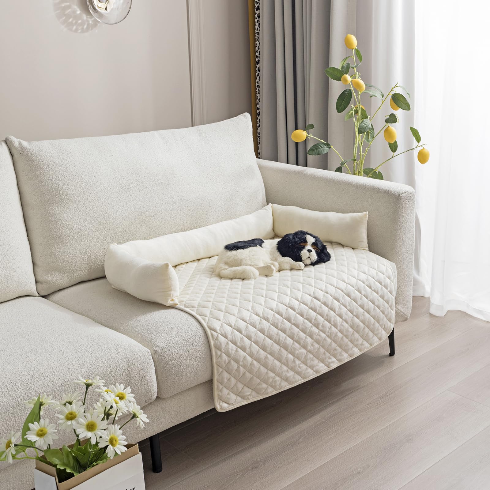 OKYUK Cuccia per cani, protezione per il divano fatta a mano, lavabile, morbido cuscino per cani di taglia grande, media e piccola (beige, 90 x 90 cm)