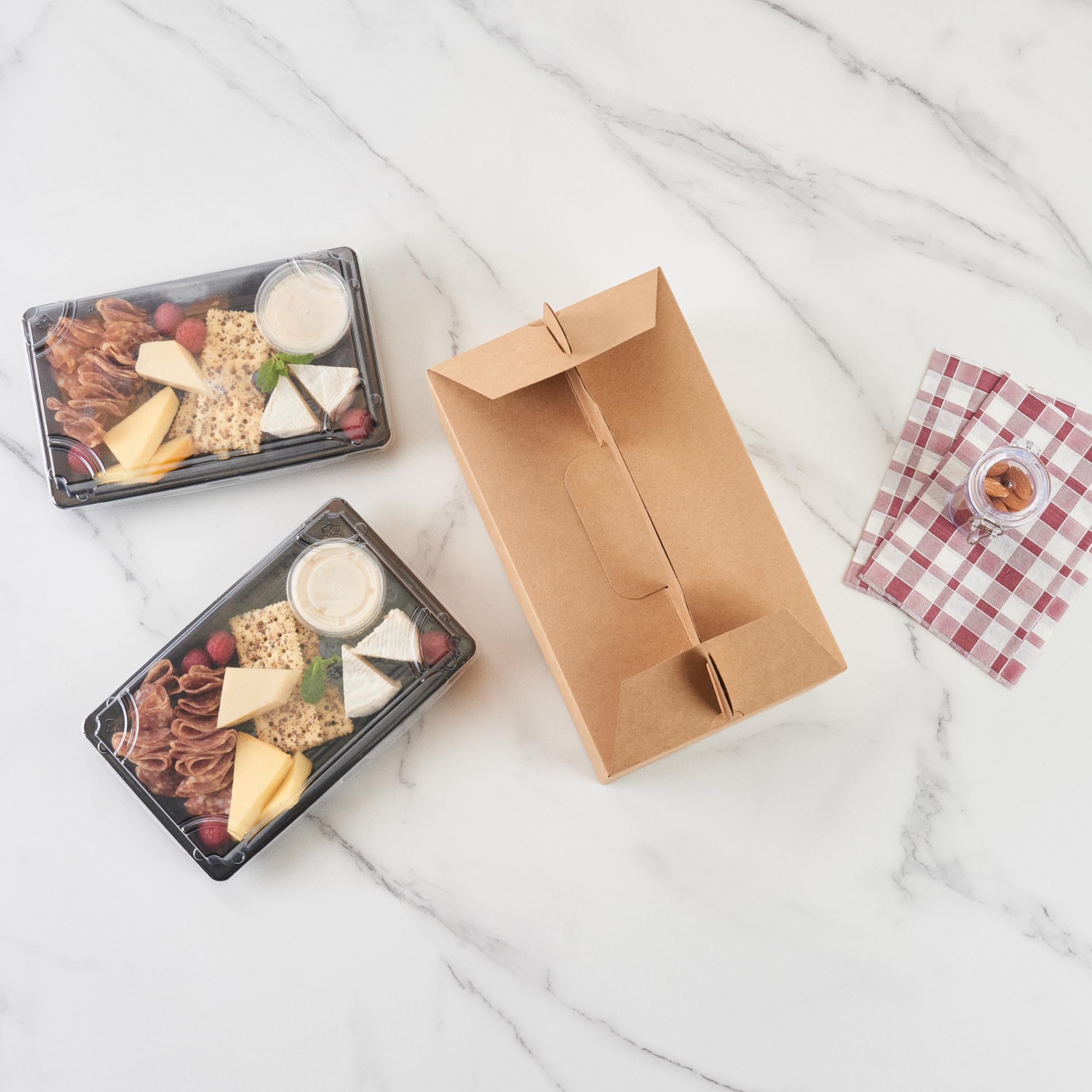 Restaurantware Bio Tek - Cajas de regalo de 10.2 x 5.9 x 6.9 pulgadas con asas, 100 cajas rectangulares a dos aguas, con pestaña segura, cajas de cartón kraft resistentes a la grasa, reciclables