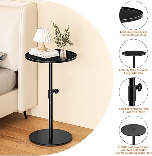 Miniatura 4 de Mesa auxiliar de metal, mesas auxiliares ajustables en altura para sala de estar, mesa auxiliar pequeña para espacios pequeños, mesa redonda para