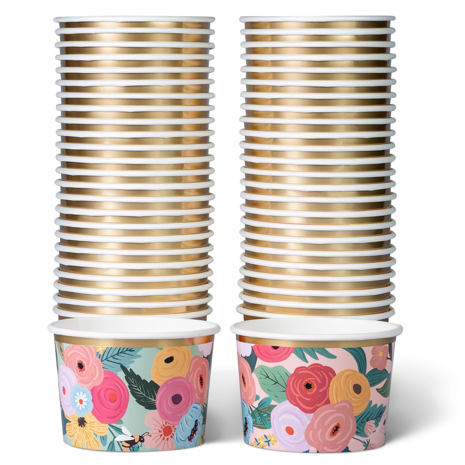 Paper Ice Cream Tubs and Soup Bowls, 50-Count 266ml, Citrus Bloom & Garden Pop Floral Designs, Hot/Cold Paper Snack Cups, Disposable Ice Cream Cups, Soup Bowls