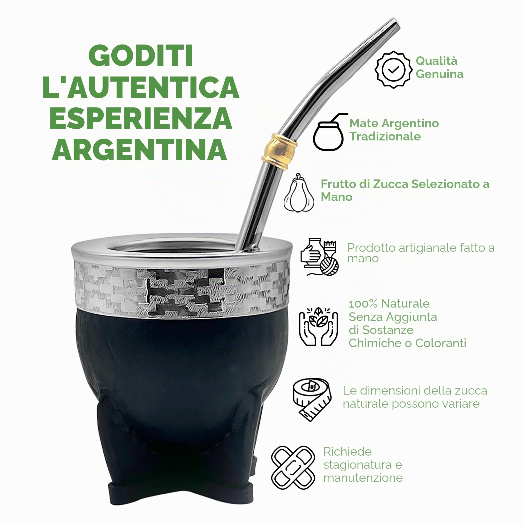 Set di tazze e bombilla Yerba Mate Argentina-Uruguay, tazza da tè biologica con cannuccia in acciaio (Bombilla) e spazzola per la pulizia, realizzata a mano per tè Yerba Mate sfuso, versione imperiale