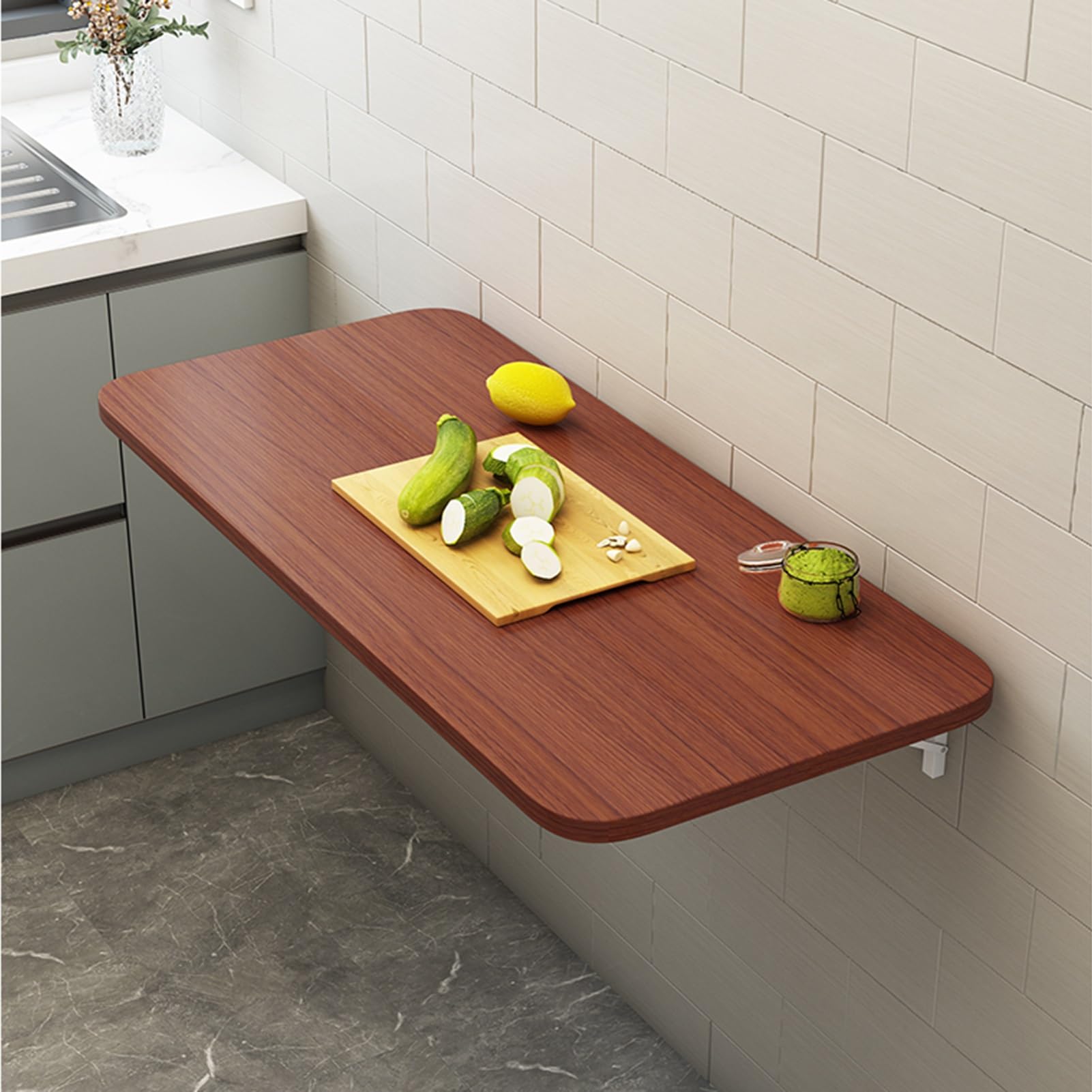LWJSOCP Wall Mounted Folding Table Compact Murphy Desk SpaceSaving Floating Workbench for Laptop Study Dining in Balcony Bedroom Kitchen (Teak 60x20cm)