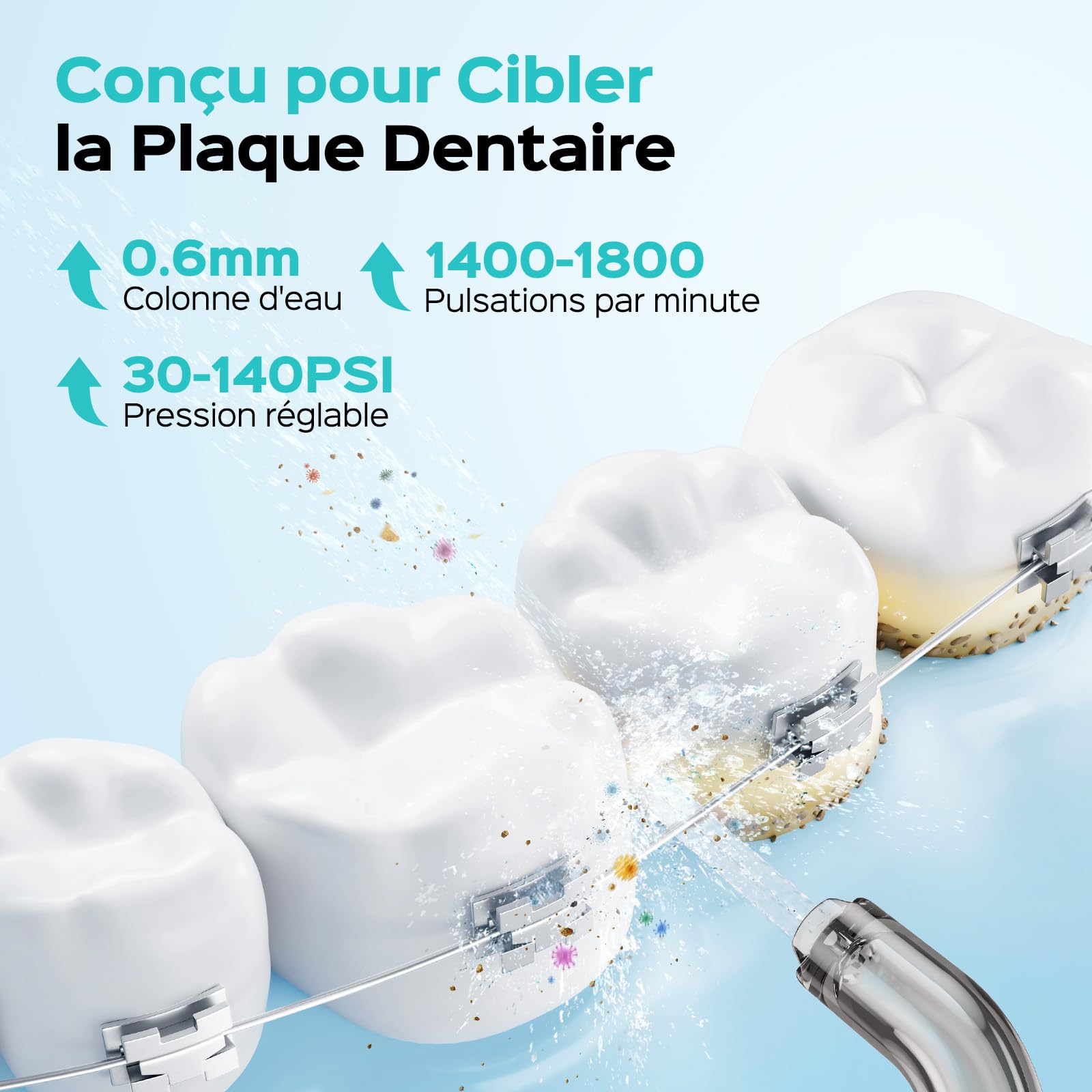 COSLUS C51 Jet Dentaire Hydropulseur Irrigateur Oral: 3 Modes & 18Niveaux, Pic Dentaire Eau pour Orthodontie, Appareil Dentaire, Gencives Sensibles, Compact pour Voyage, Noir Brillant