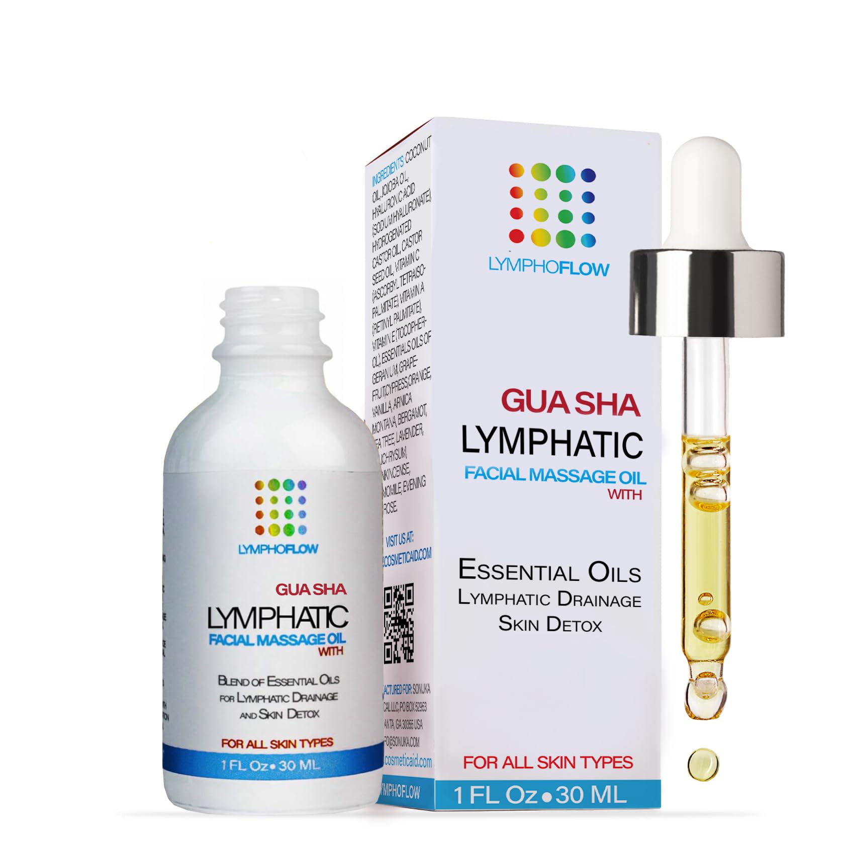 Facial Lymphatic Drainage Oil for Gua Sha Facial Tools, Lymphatic Drainage Massager Face with Jojoba & Coconut Oil, Use with Face Roller, Jade Roller, Guasha Tool for Face & Neck, 1 Fl Oz