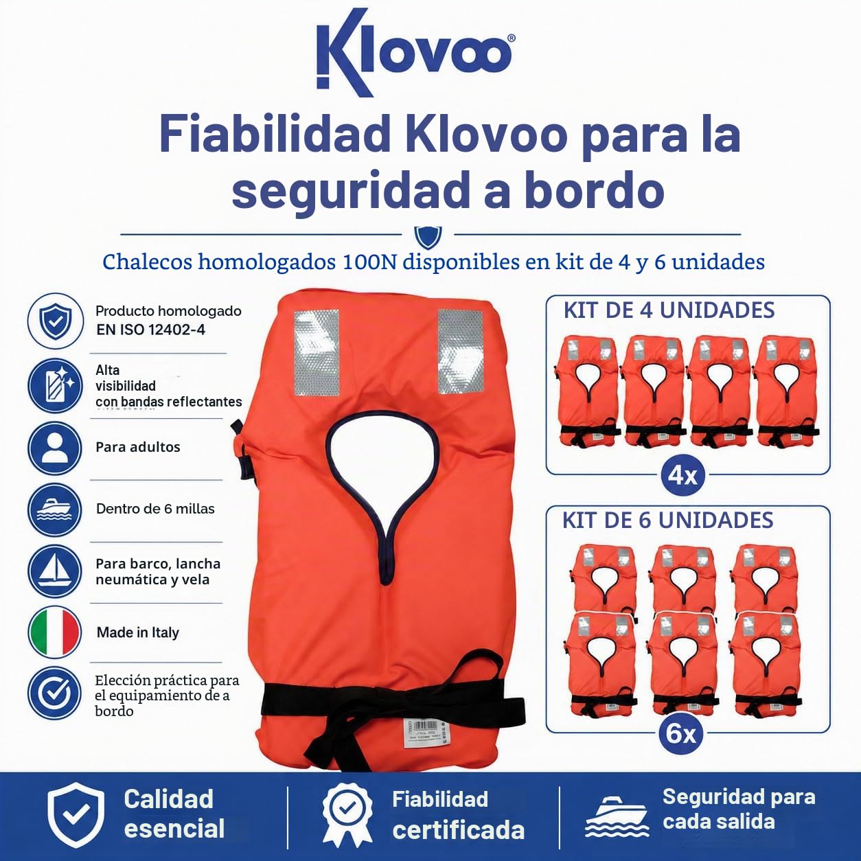 Kit de chalecos salvavidas para identificaciones (homologados, obligatorios) para barco, bote inflable, vela,