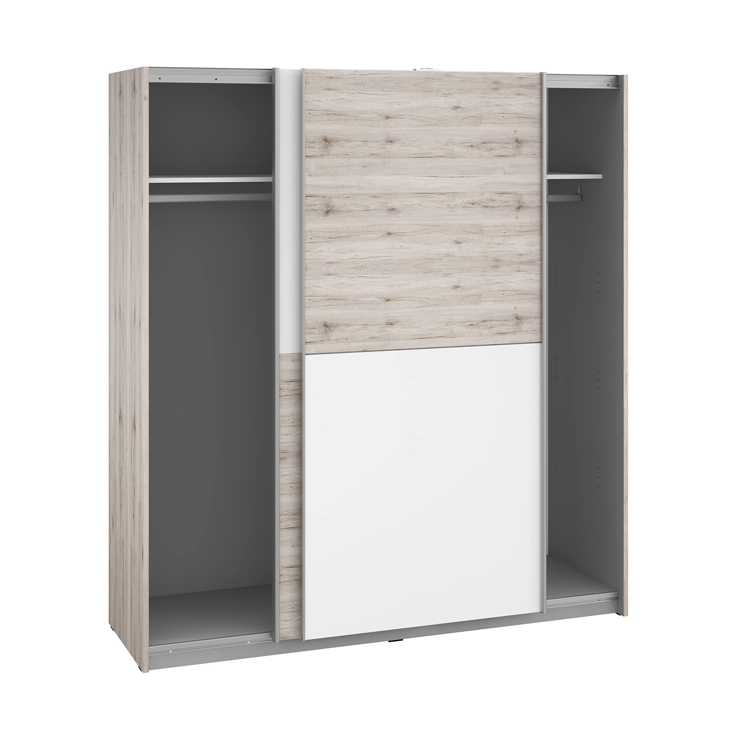 Forte WINNER Kleiderschrank 170, Moderner Schwebetürenschrank Schlafzimmer, 2-türig mit Einlegeböden und Kleiderstange, Holzwerkstoff, Sandeiche/Weiß, 170 cm breit x 190,5 cm hoch x 61 cm tief Küche, Haushalt & Wohnen