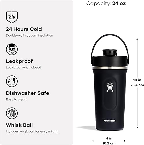 Miniatura 7 de Hydro Flask Shaker Bottle - Botella aislada de acero inoxidable para entrenamiento previo y proteína, 24 onzas, color negro