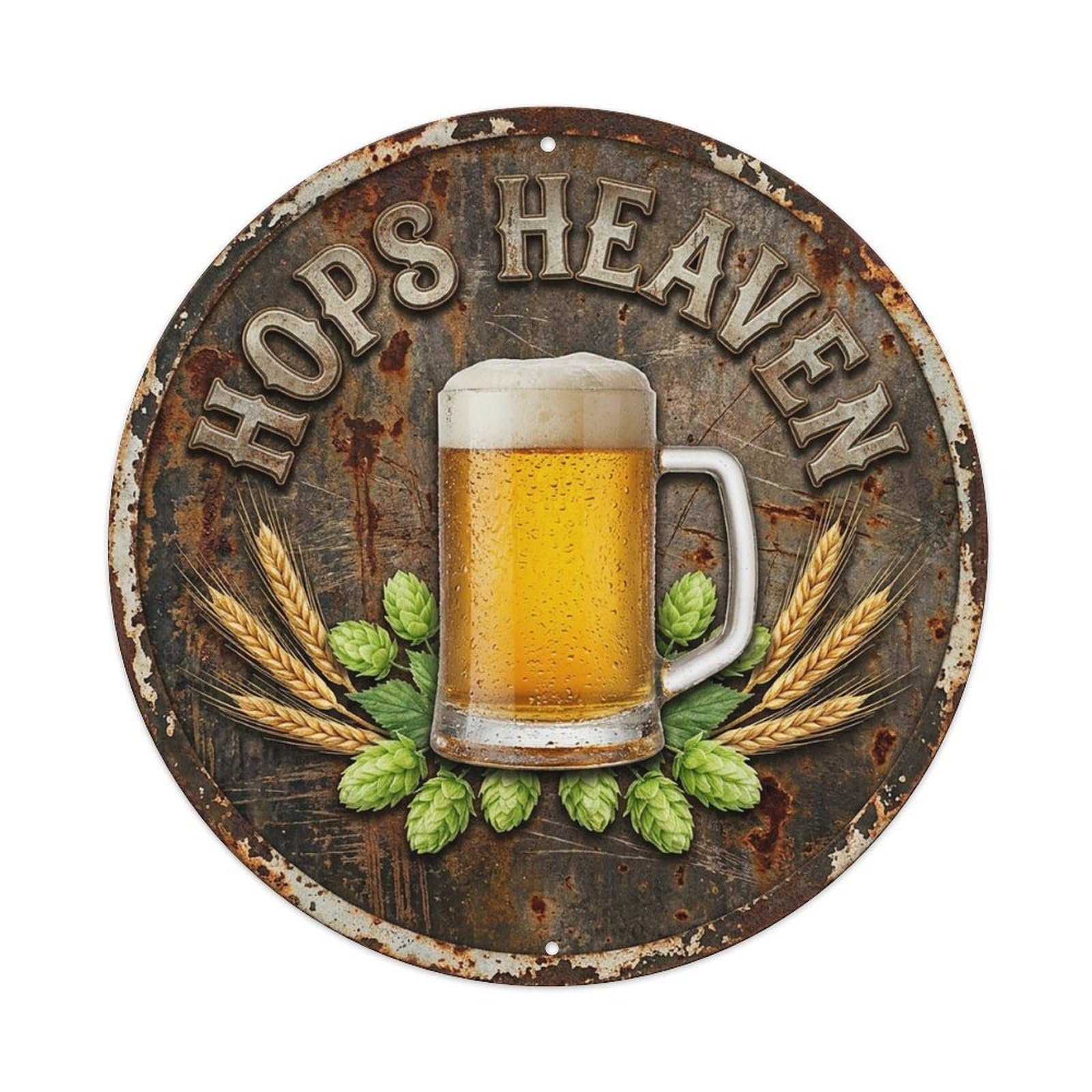 Vintage Beer Brewery Hops Heaven Retro Bar for Pub Vintage Metal Tin Sign Plaque Wall Decor for Cafe, Club Bar, Office, Garden Metal Poster 8x8Inch