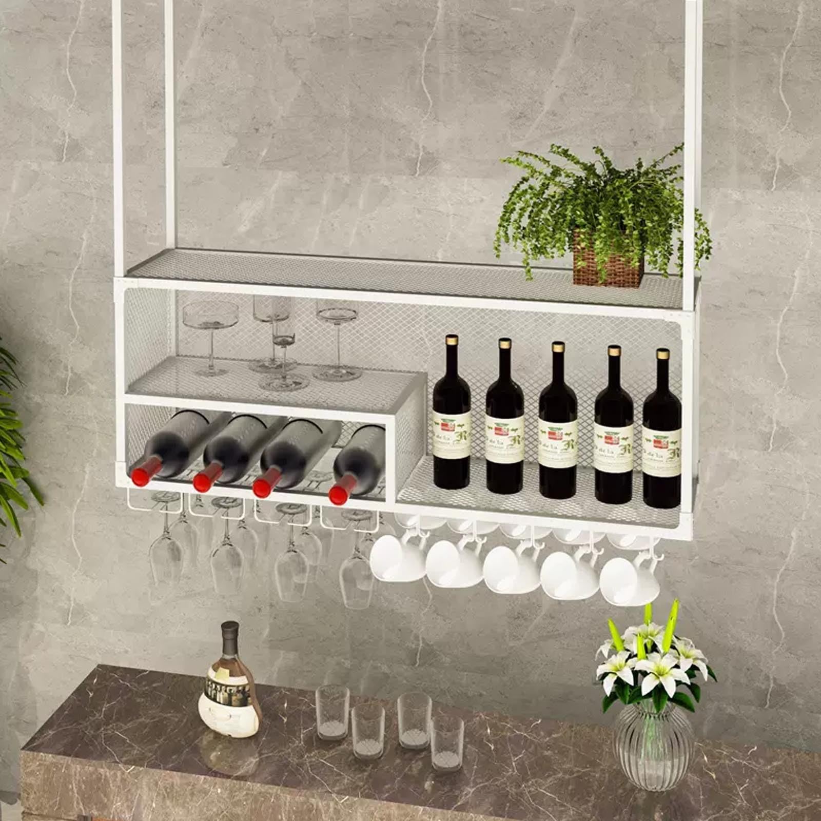Casier à vin flottant moderne étagère suspendue plafond pour verres et bar