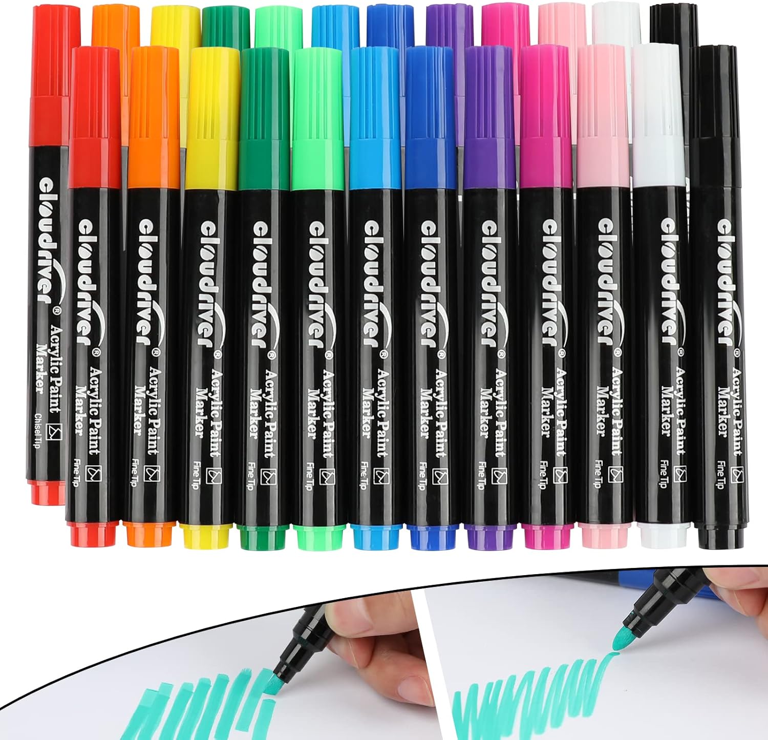 cloudriver Acrylic Paint Pens, 12 Colors Waterbased Ink