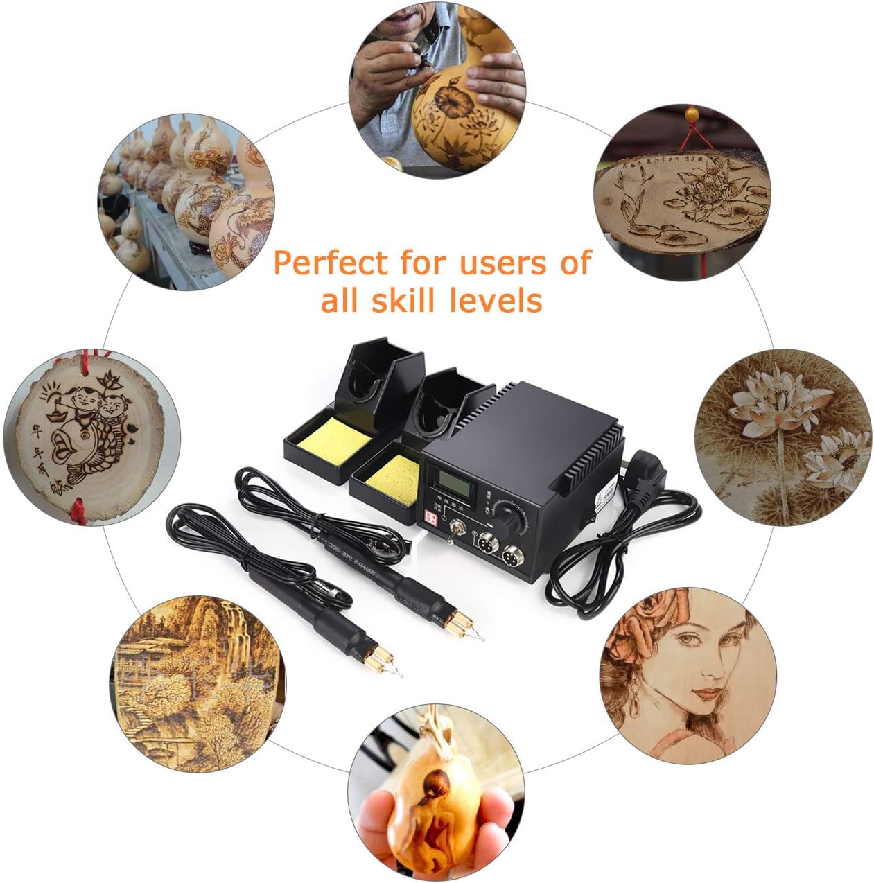 TOPCHANCES Wood Burning Tools Kit,110V 60W Professional Pyrography Wood Burning Kit with Dual Pen and Wire Tips for Beginners Adults (Dual Digital Display)