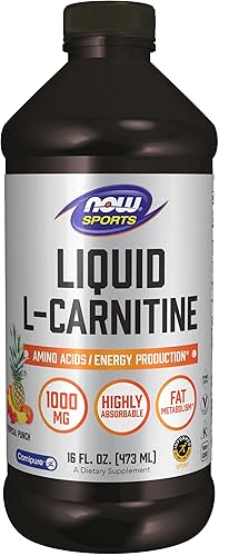 NOW Sports Nutrition L-carnitina líquida de 1000 mg altamente absorbente ponche tropical 16 onzas