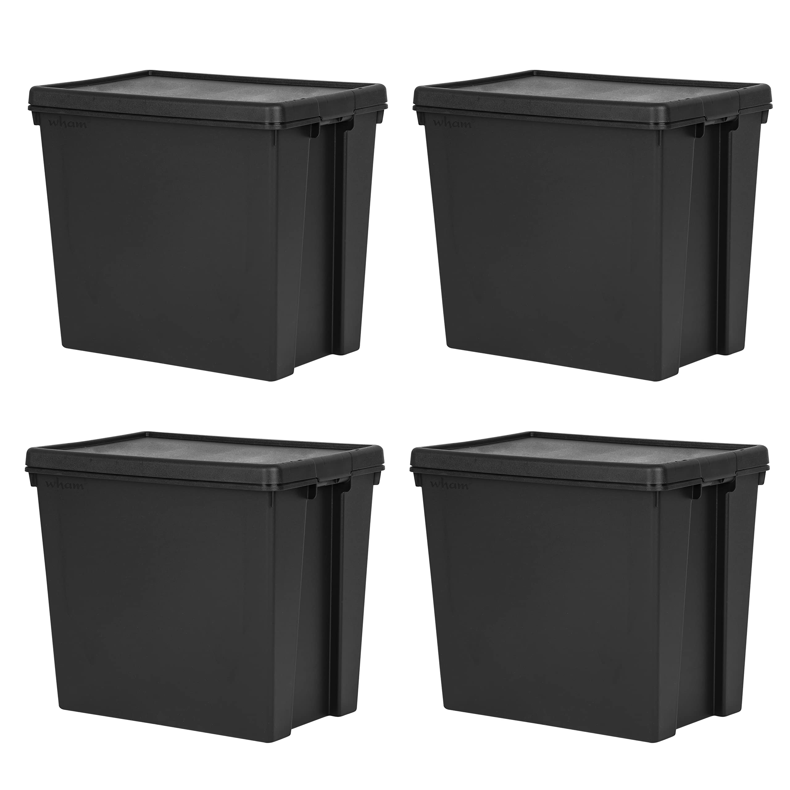 (Set of 4) 92L 92 Litre Recycled Heavy Duty Super Strong Storage Boxes Containers With Secure Lid Boxes Storage Containers Organizing Basket For Home Office Storage (92 LITRE, Black Bam)