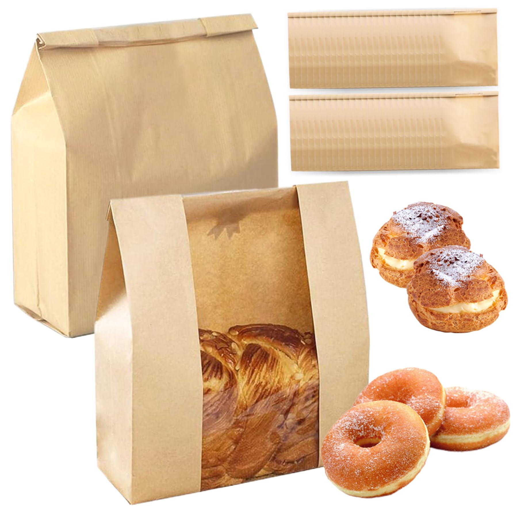 Bolsas de papel para pan con ventana y sello de alambre pack de 50 para panadería casera