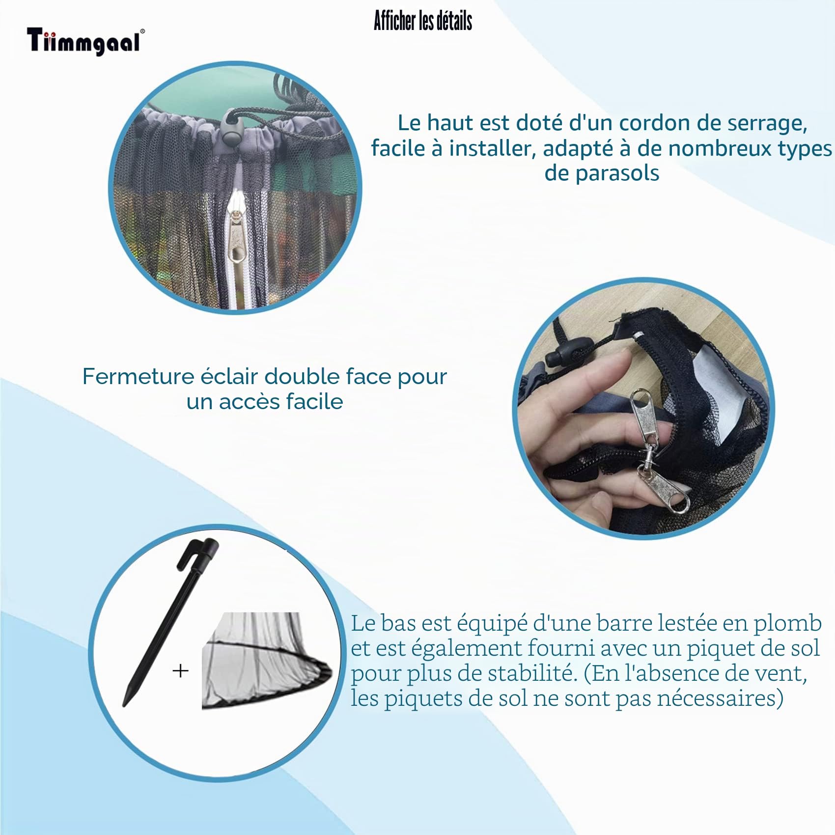 Moustiquaire Double Face de 4,5 m pour Parasol de terrasse et tonnelle de 3 x 3 m (Noir) (ne Contient Pas d'ombrela de tonnelle) (4,6 m, Noir)