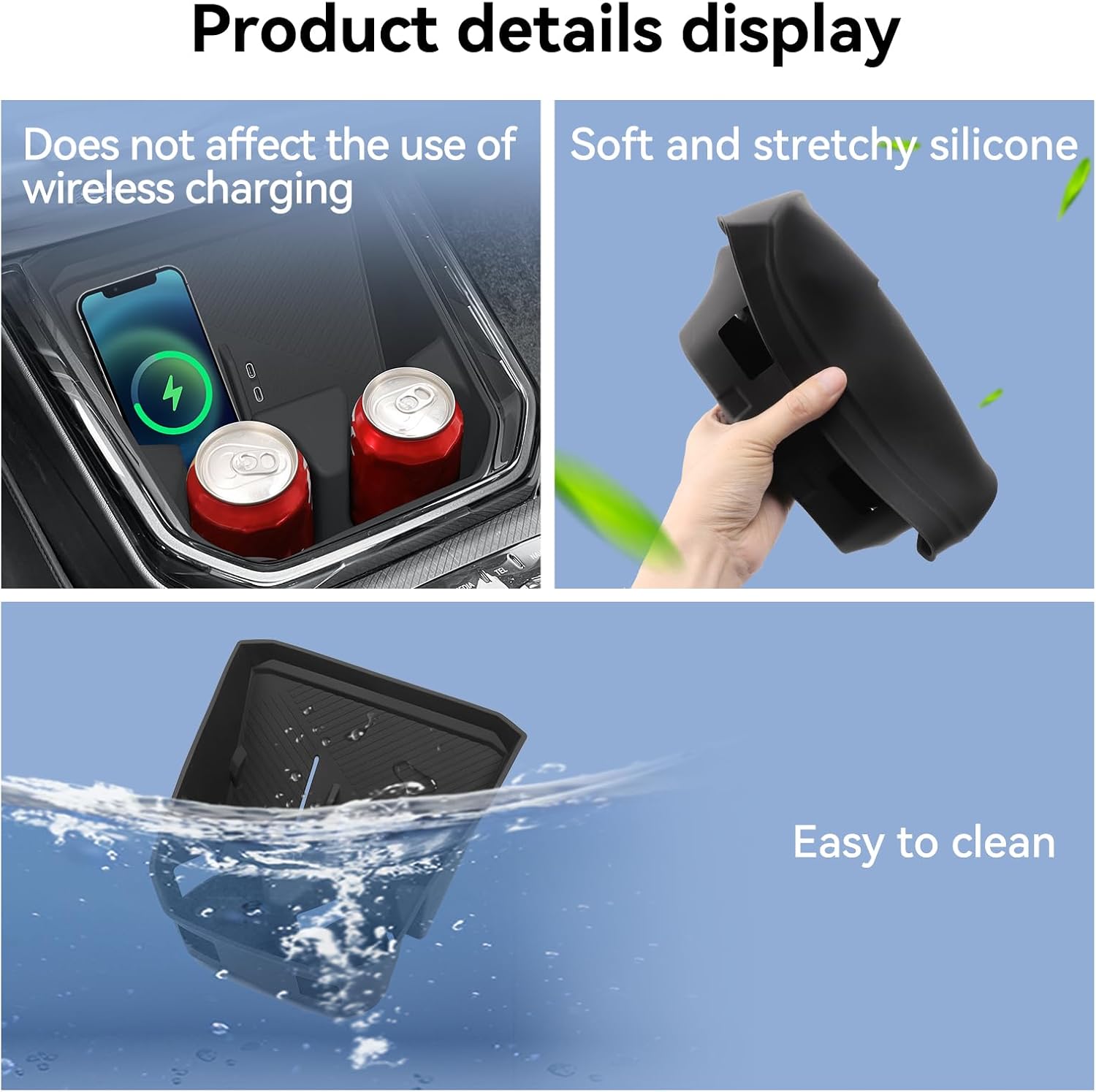 LUCKEASY for B M W X3 2025 2026 Wireless Charging Pad and Water Cup Holder Black Silicone for X3 Accessories Center Console Insert Water Drink Holder Protector Black