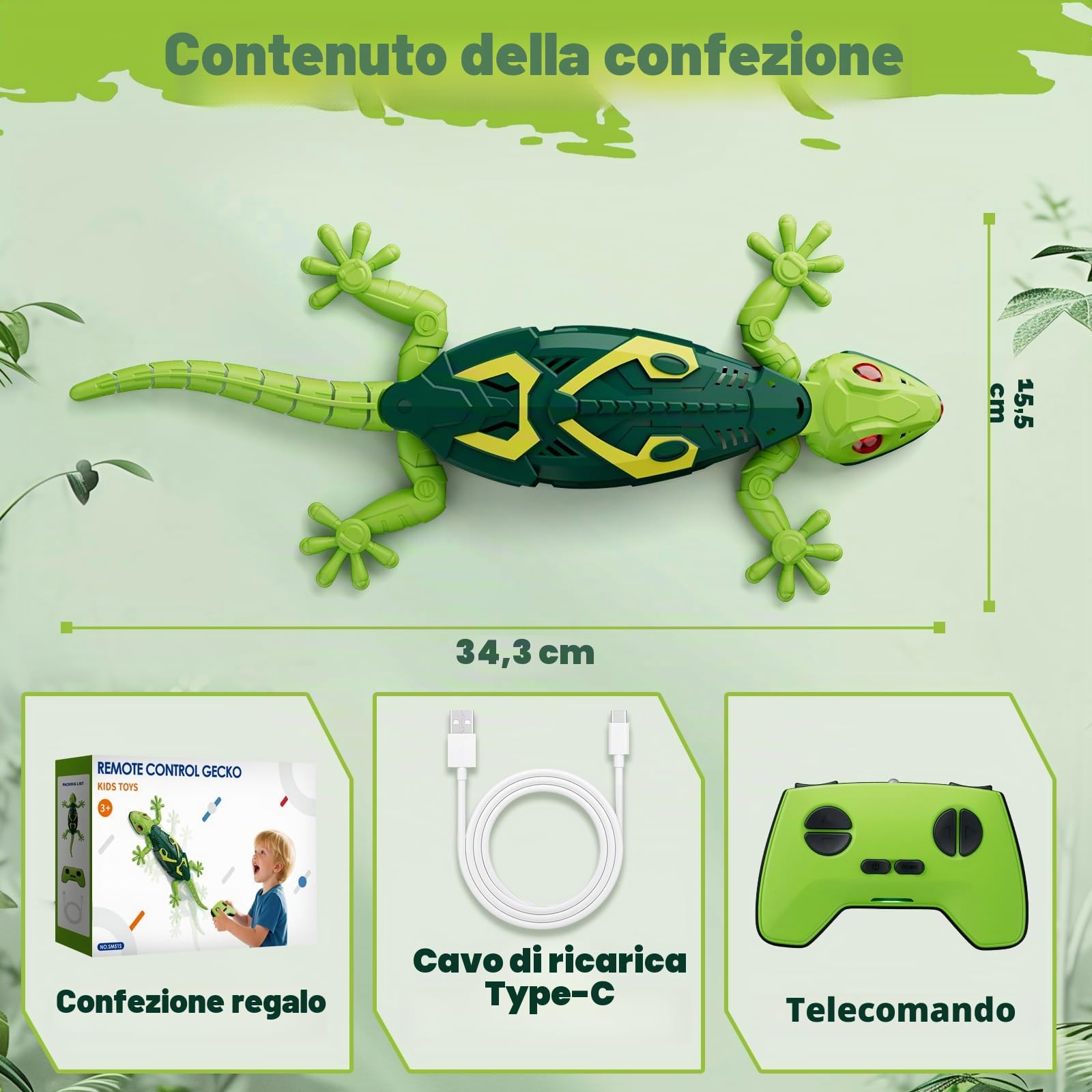 HYES Wall Crawler Geco, Remote Control Crawling Chameleon, telecomando parete geco con occhi luminosi, realistico Lizard robot giocattolo regalo per bambini ragazzi ragazze 3 4 5 6 7 8