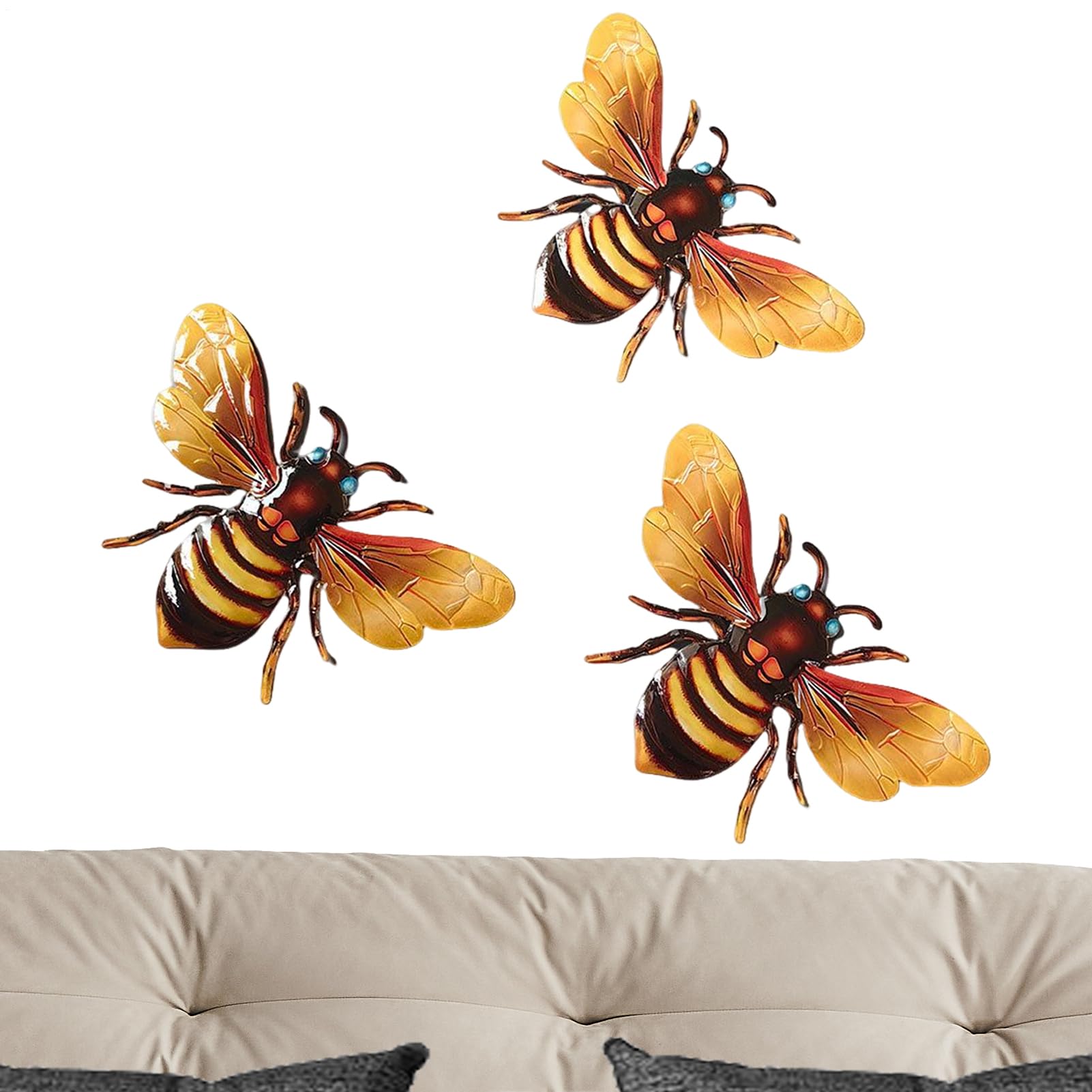 Metal Bee Wall Decor - 3 Piece Garden Sets Garden Wrought Iron Art | Watered Ornaments for Outside Wall, Kitchen, Bathroom, Fence, Entryway, Balcony