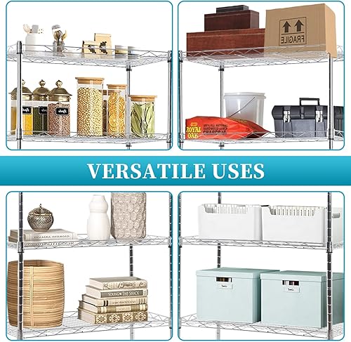 Miniatura 7 de Estantería de 5 alambres, estante de almacenamiento ajustable resistente con patas niveladoras para armario, lavandería, despensa, cocina, garaje,