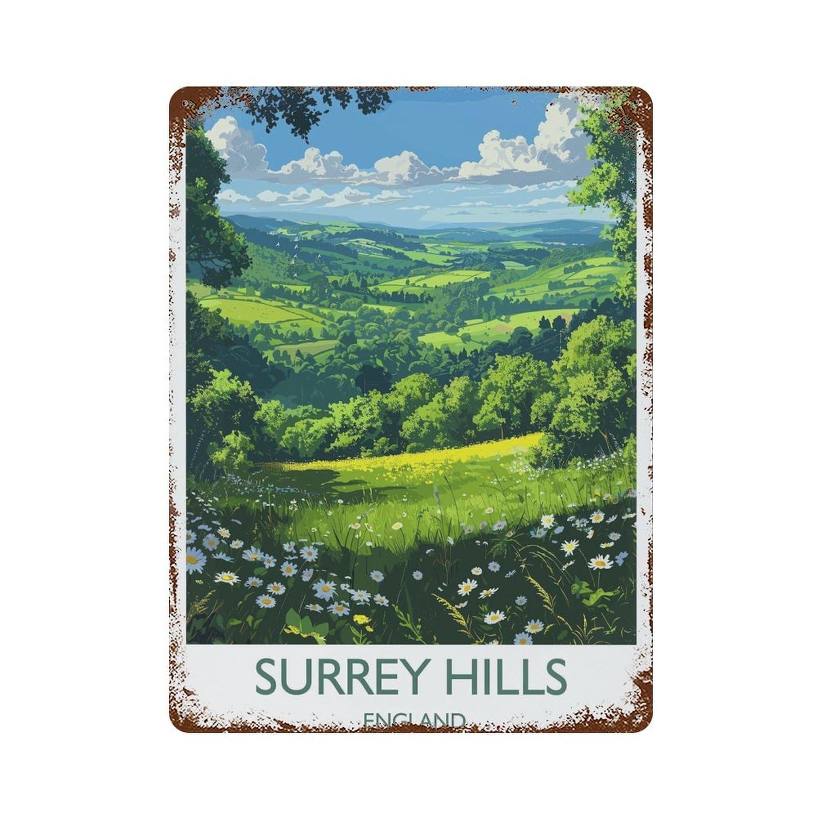 xiaoxiaoshen Surrey Hills Travel English Countryside Gift (2) Wall Decor Art Metal Tin Poster Modern Home Decor Art Home Bar Shop Decorations Vintage Sign 40x30cm
