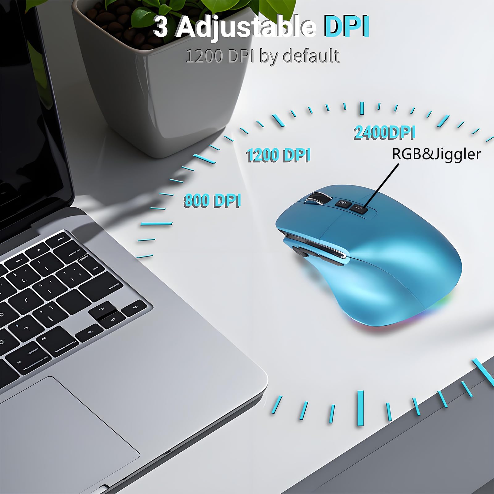 Mouse ergonomico, mouse verticale wireless Bluetooth, mouse ottico ricaricabile a LED, portatile (BT5.2 o USB 2,4 GHz), doppia modalità, 1000/1600/2400 DPI, 8 pulsanti per laptop, desktop, PC, Macbook