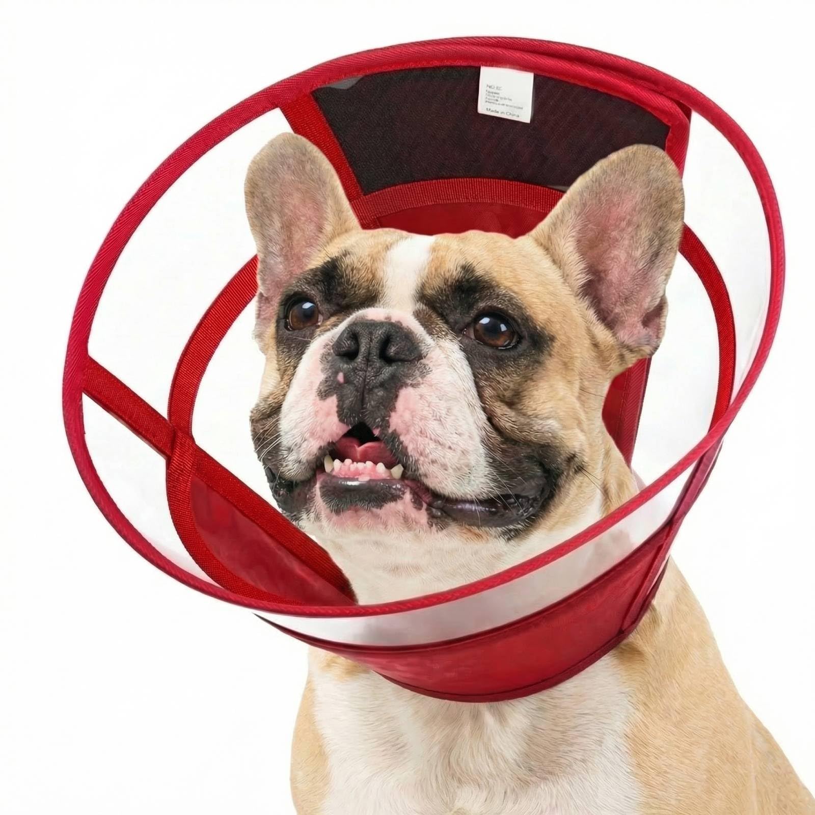 Dog Recovery Collar, Adjustable Elizabethan Dog Cone Collar, Transparent Protective Cone for Post Surgery, Anti Licking Pet Recovery Collar, Foldable Medical Cones, Burgundy Red S